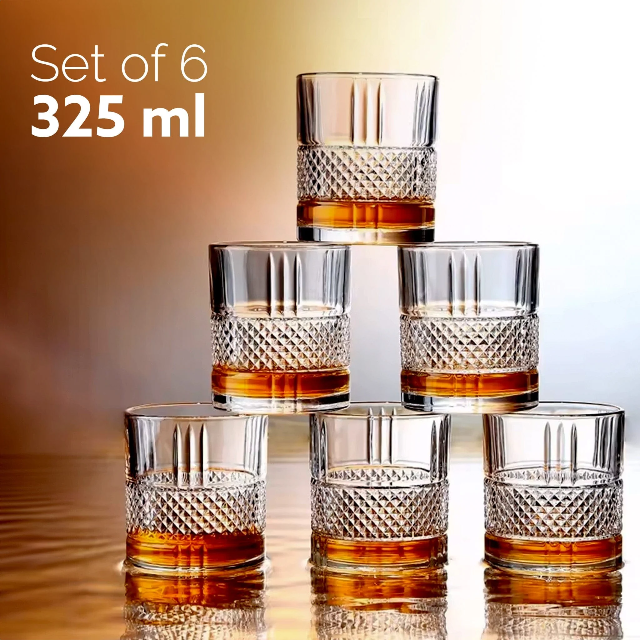 Elegant Whiskey Glass, Set of 6, 325ML, Crisscross Design, Crystal Clear, Perfect for Scotch, Whisky, Bourbon, Liquor, Wine, Cocktail Drinks , Stylish Design - Image 4