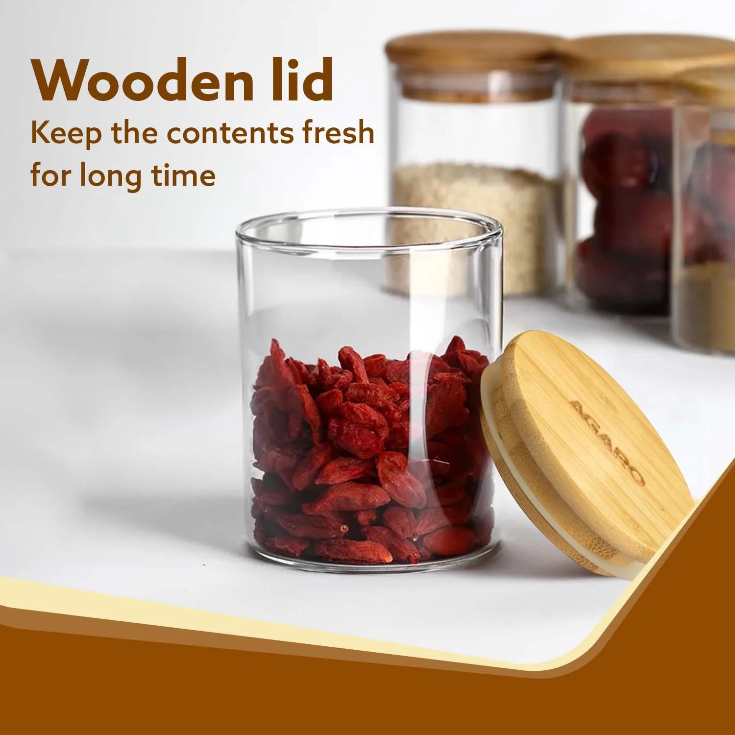 Elite Borosilicate Glass Jar 210 ml With Wooden Rack, Storage Glass Container, Transparent, Kitchen Organiser, Multipurpose Jar, Pack of 3 - Image 5