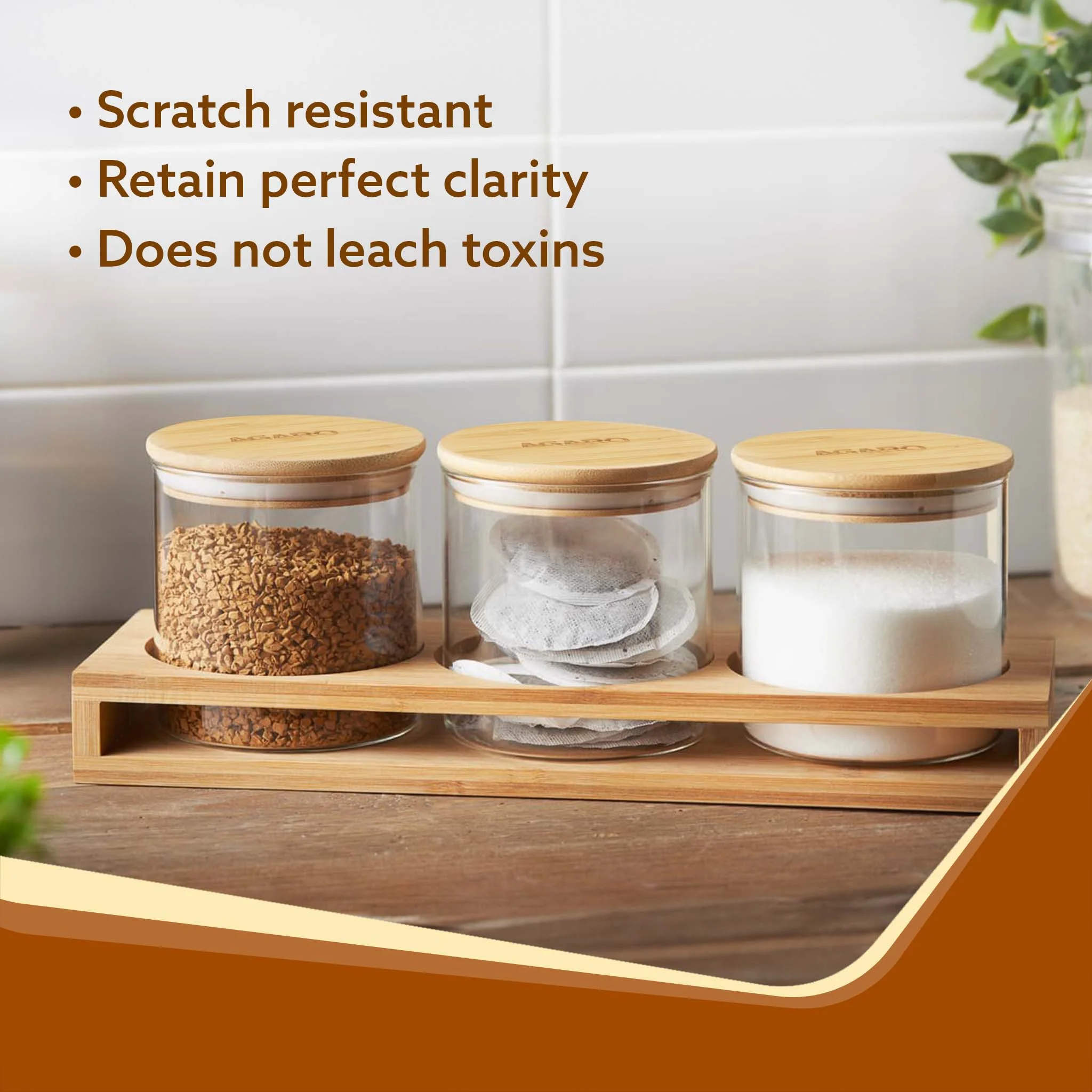 Elite Borosilicate Glass Jar 210 ml With Wooden Rack, Storage Glass Container, Transparent, Kitchen Organiser, Multipurpose Jar, Pack of 3 - Image 6