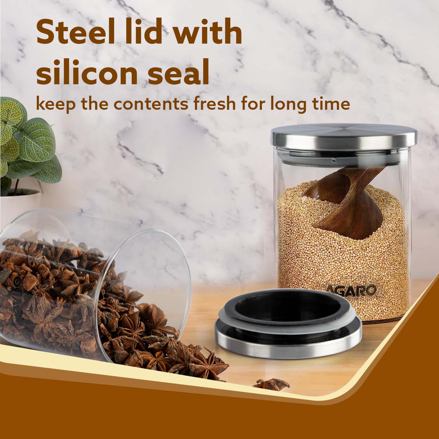 AGARO Elite Borosilicate Glass Jar 600 ml, Round Shaped, Steel Lid, Storage Glass Container, Transparent, Kitchen Organiser, Multipurpose Jar, Pack of 2 - Image 5
