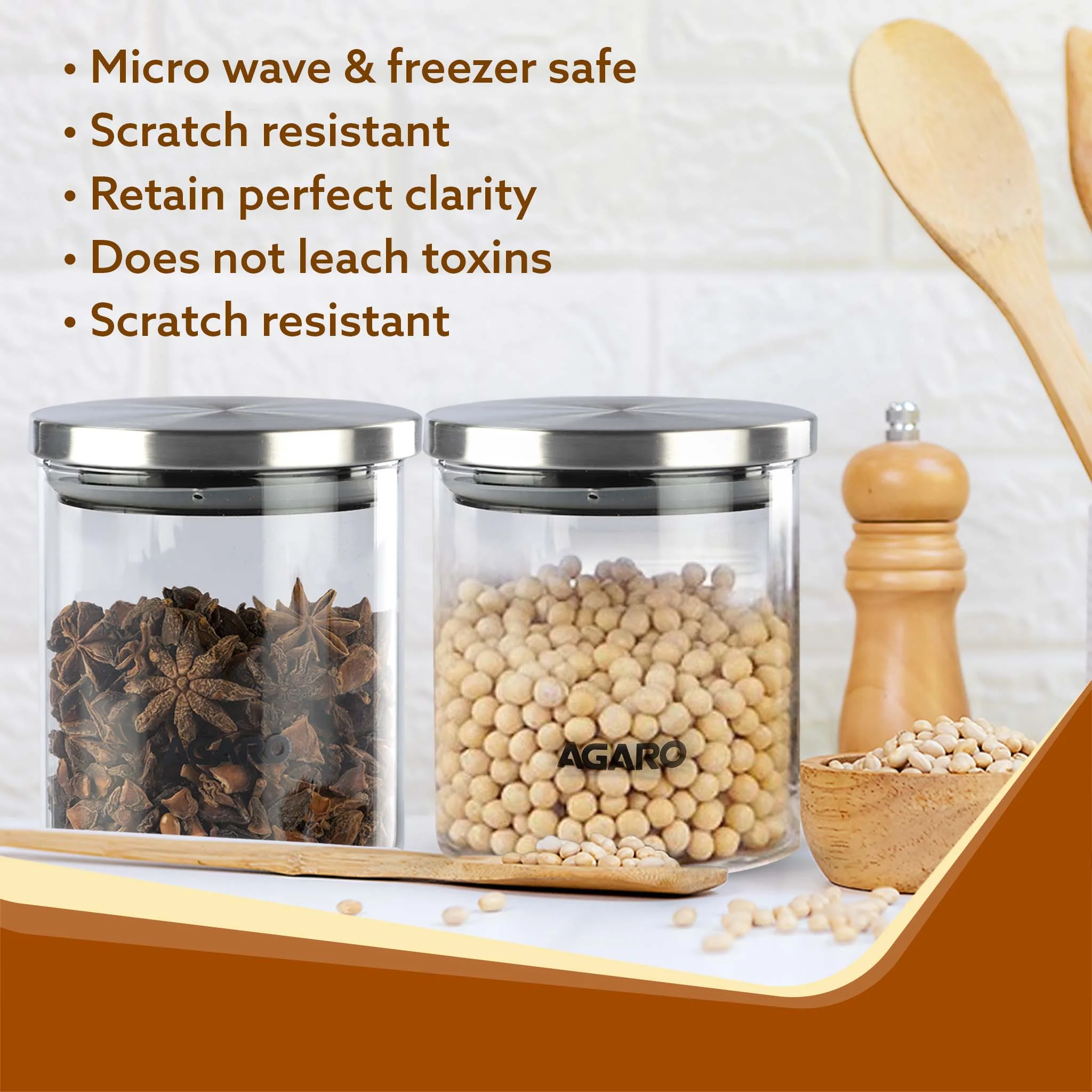 AGARO Elite Borosilicate Glass Jar 600 ml, Round Shaped, Steel Lid, Storage Glass Container, Transparent, Kitchen Organiser, Multipurpose Jar, Pack of 2 - Image 6