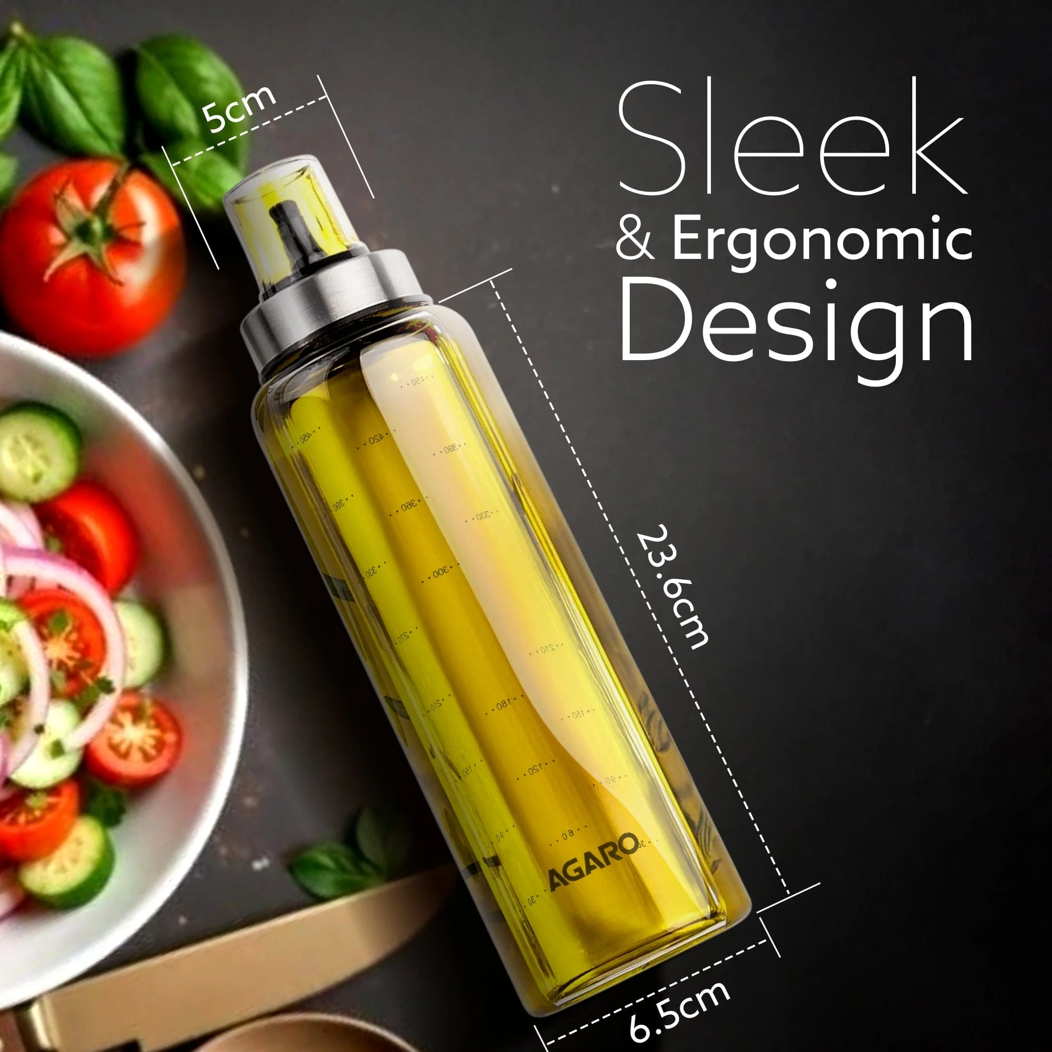 Elite Borosilicate Glass Oil Dispenser With Capacity Markings, Pack of 2, 500 Ml each, Metallic Lid, Oil Bottle Jar, Transparent - Image 7