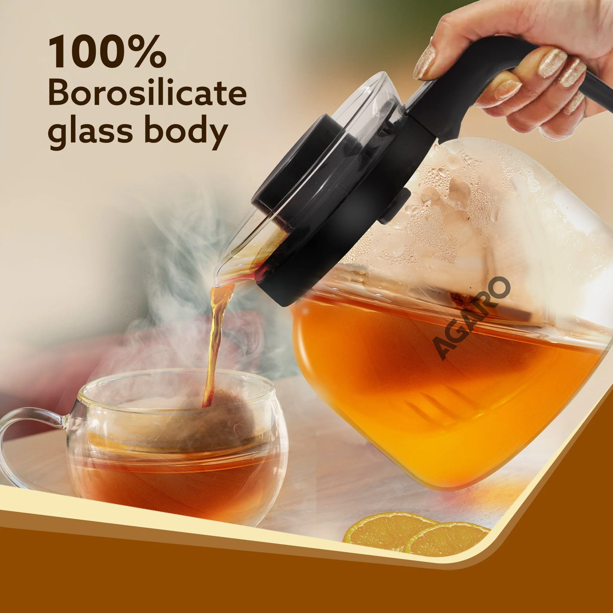 Elite Glass Carafe With Strainer Lid, 1200ml, Glass Kettle, Borosilicate Glass, Microwave Safe, Low Flame Proof, Transparent - Image 3
