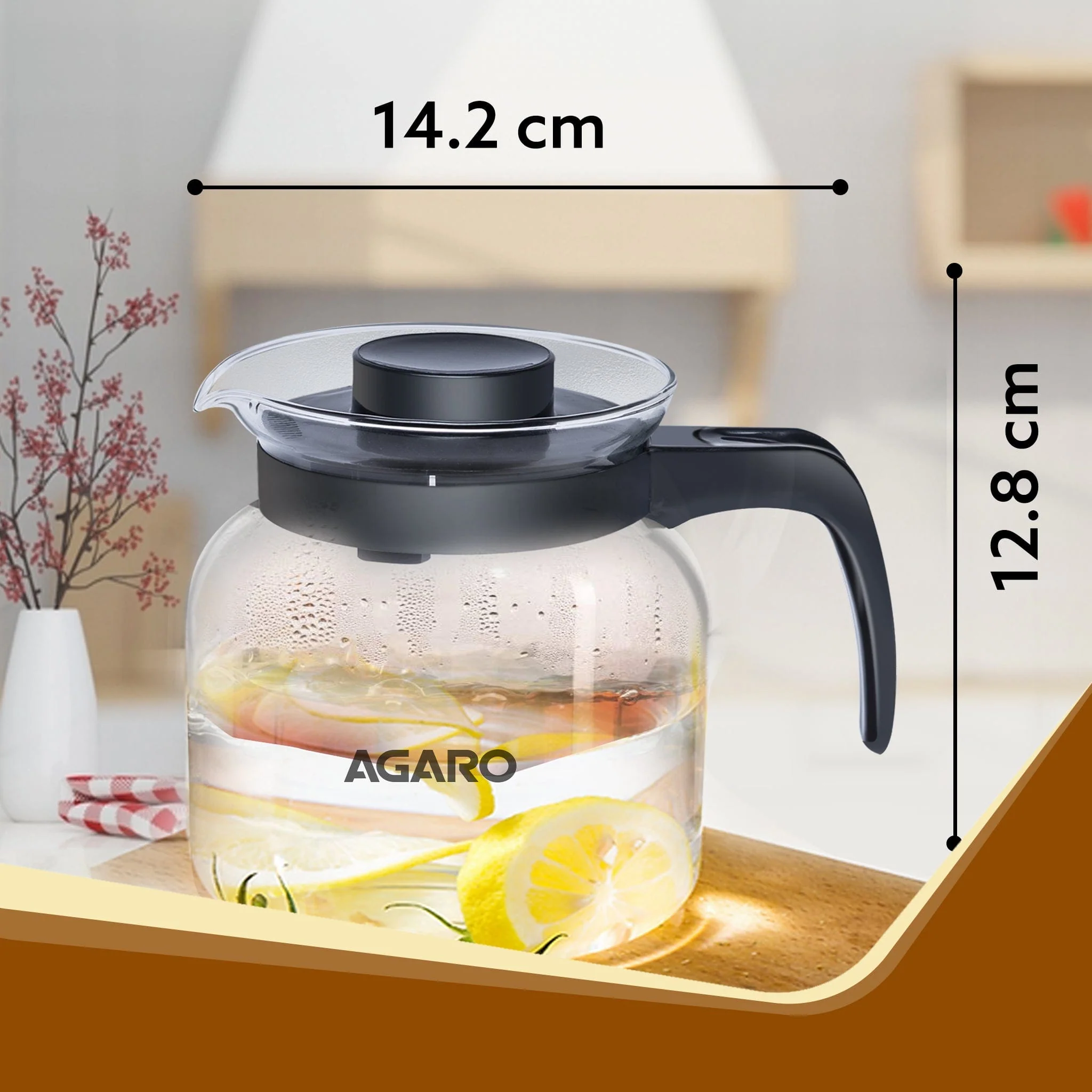 Elite Glass Carafe With Strainer Lid, 1200ml, Glass Kettle, Borosilicate Glass, Microwave Safe, Low Flame Proof, Transparent - Image 6