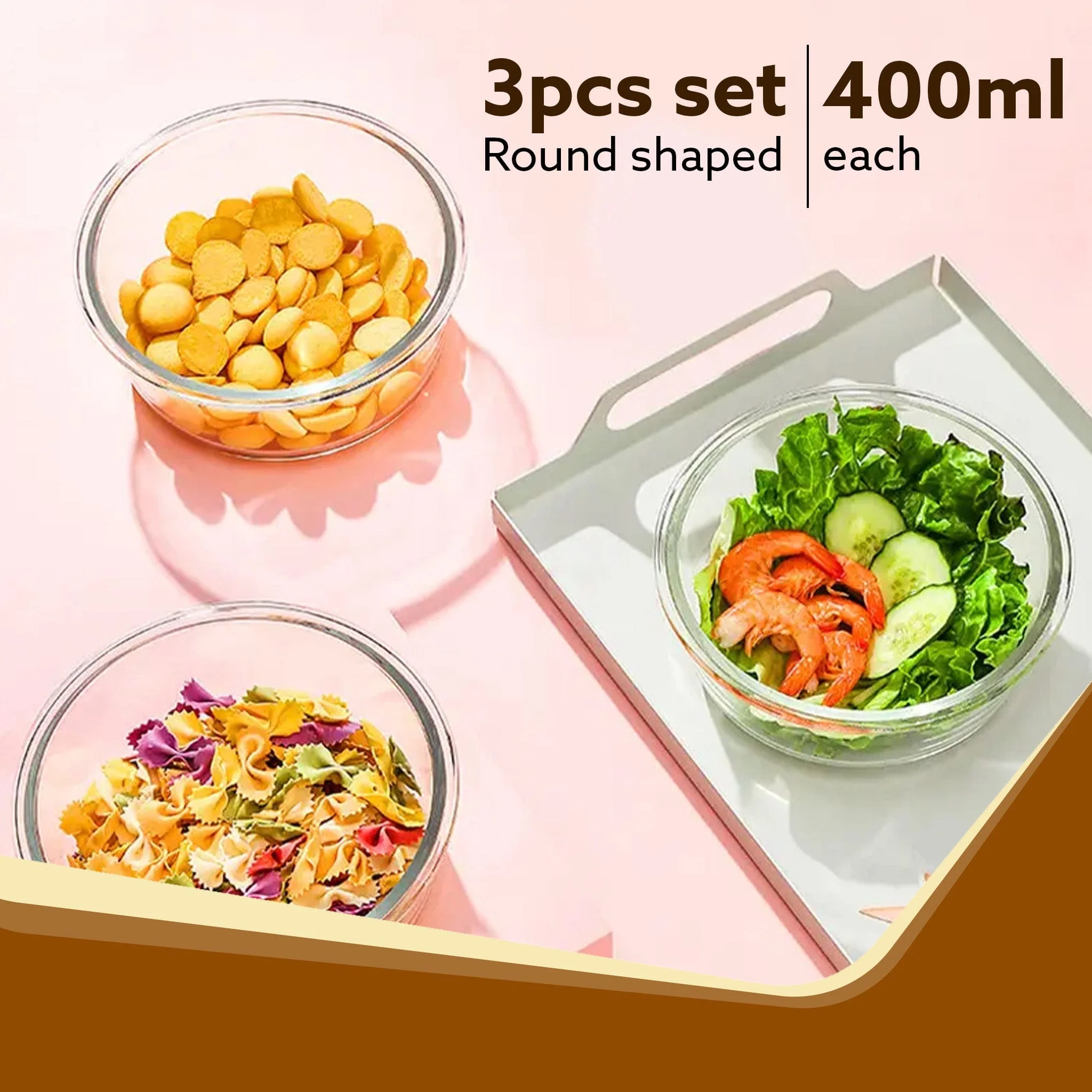 Elite Lunch Box, Set  of 3 With Lunch Bag, Round Shaped, Borosilicate Glass, Leakproof & Airtight Locking Lids, Microwave & Freezer Safe,  Office Lunch Box Set, Transparent, Set of 3 ƒ?? 400ml+400ml +400ml - Image 2