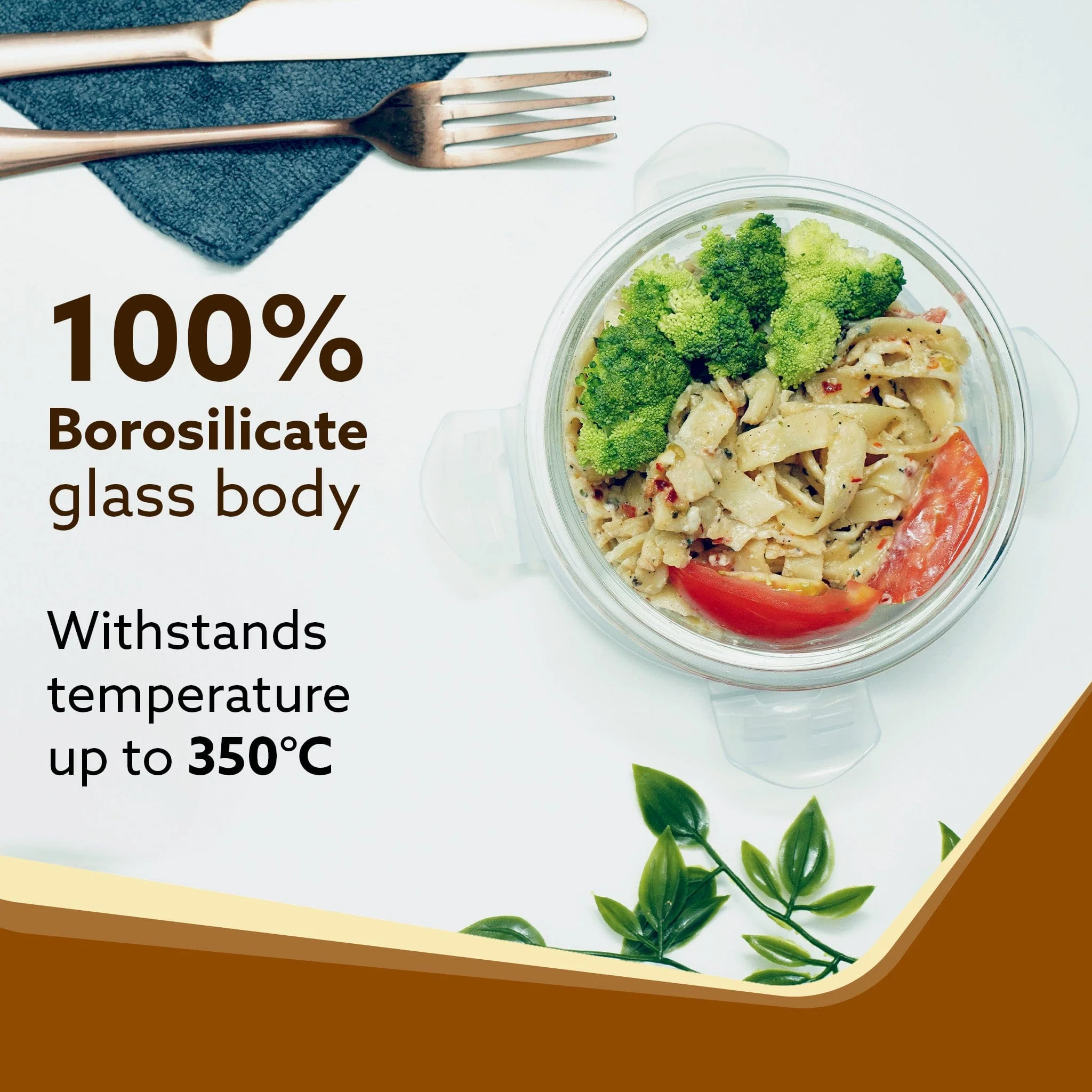 Elite Lunch Box, Set  of 3 With Lunch Bag, Round Shaped, Borosilicate Glass, Leakproof & Airtight Locking Lids, Microwave & Freezer Safe,  Office Lunch Box Set, Transparent, Set of 3 ƒ?? 400ml+400ml +400ml - Image 3
