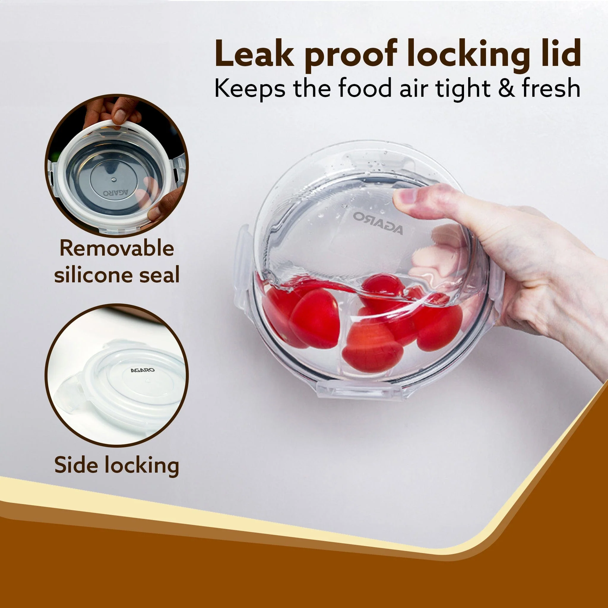 Elite Lunch Box, Set  of 3 With Lunch Bag, Round Shaped, Borosilicate Glass, Leakproof & Airtight Locking Lids, Microwave & Freezer Safe,  Office Lunch Box Set, Transparent, Set of 3 ƒ?? 400ml+400ml +400ml - Image 4