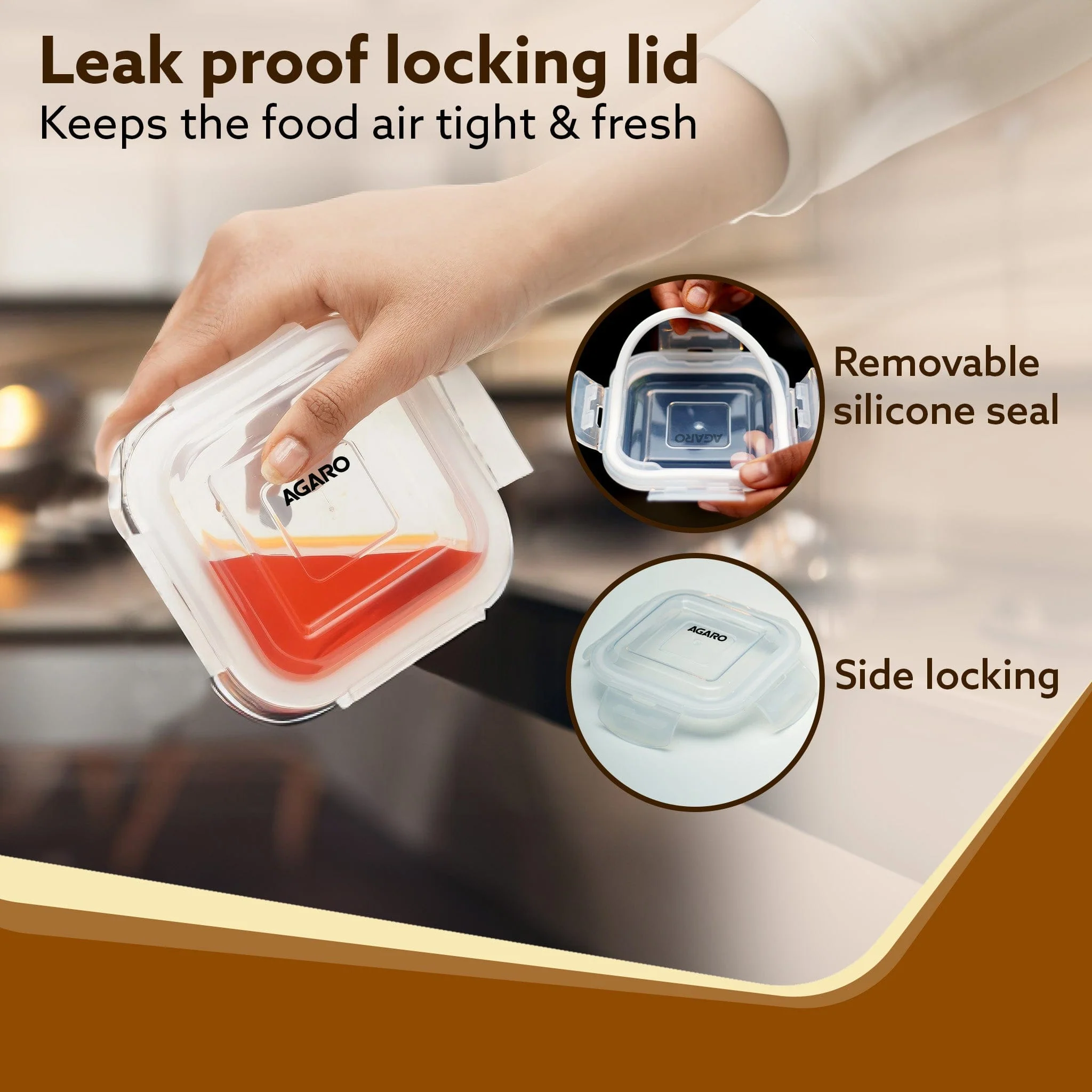 Elite Lunch Box, Set  of 3 With Lunch Bag, Square Shaped, Borosilicate Glass, Leakproof & Airtight Locking Lids, Microwave & Freezer Safe,  Office Lunch Box Set, Transparent, Set of 3 ƒ?? 320ml+320ml +320ml - Image 4