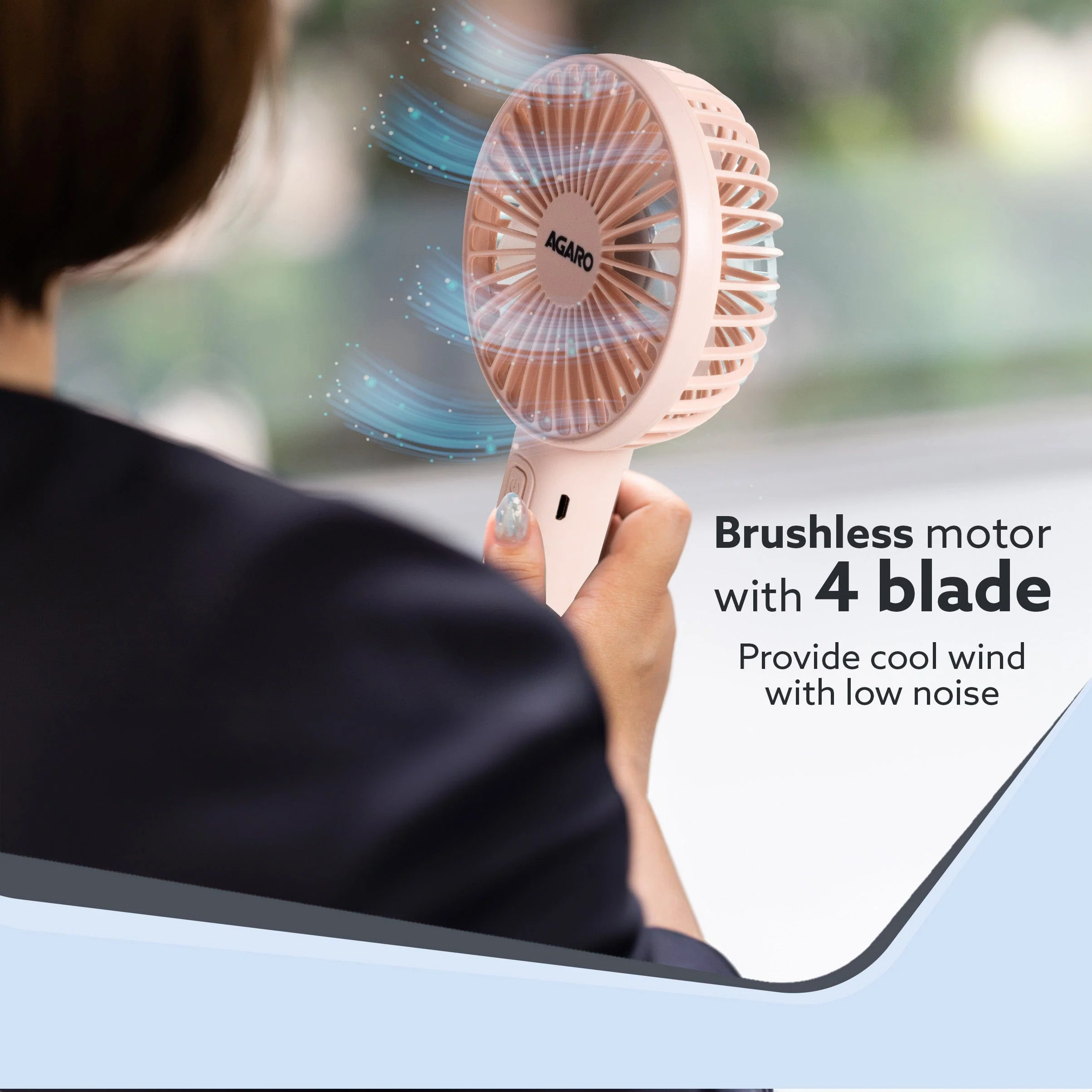 Elite Mini Fan,  4 inches, Rechargeable Lithium-Ion with 2600 mAh Battery, 3 Speed Option, Handheld and Table Dock Fan for Home, Kitchen, Office Desk, High Speed, Pink - Image 5