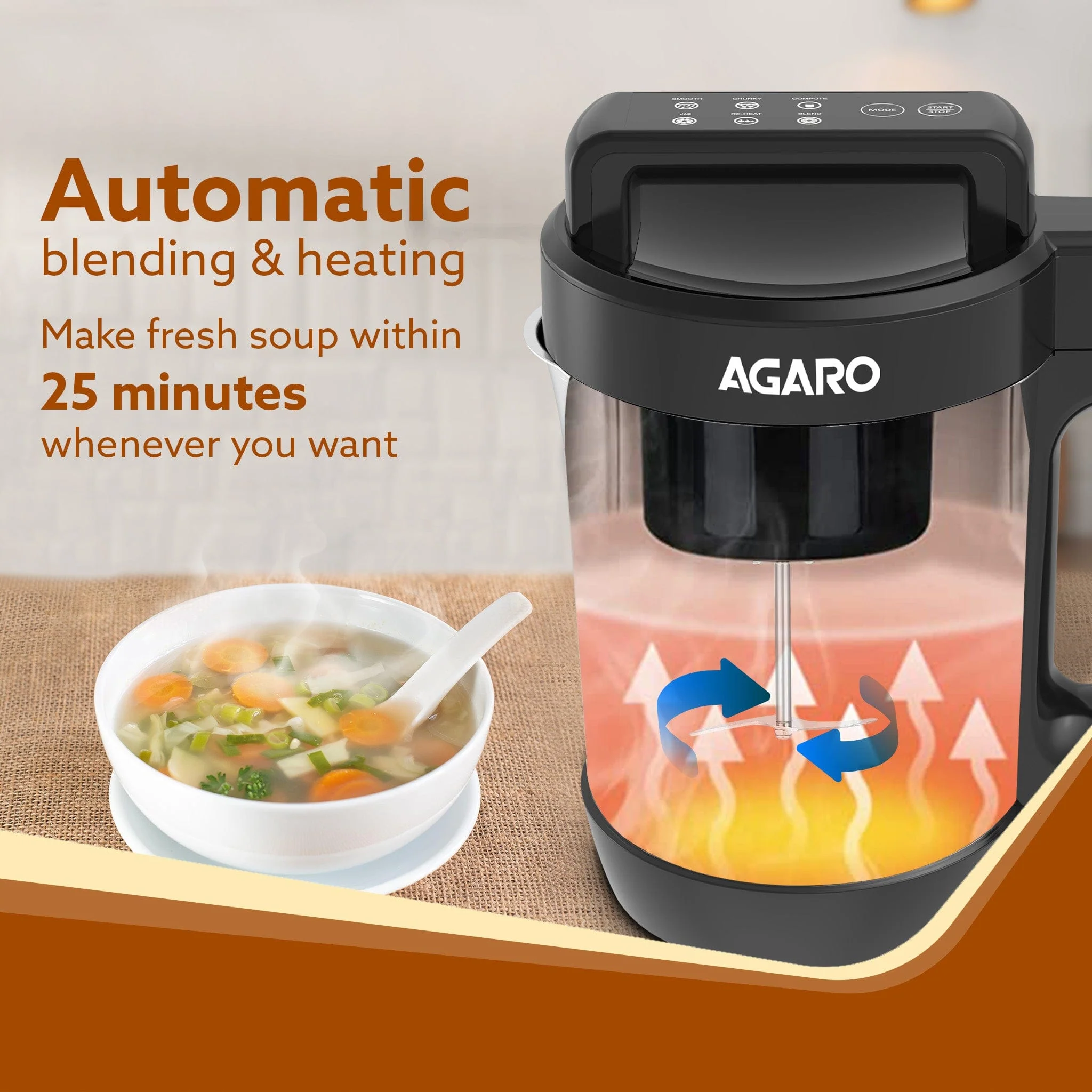 Elite Soup Maker, 1 Litre, Automatic Blending & Heating, 6 Preset Cooking Functions, Copper Motor, 900W, Stainless Steel Blades, Grey - Image 3