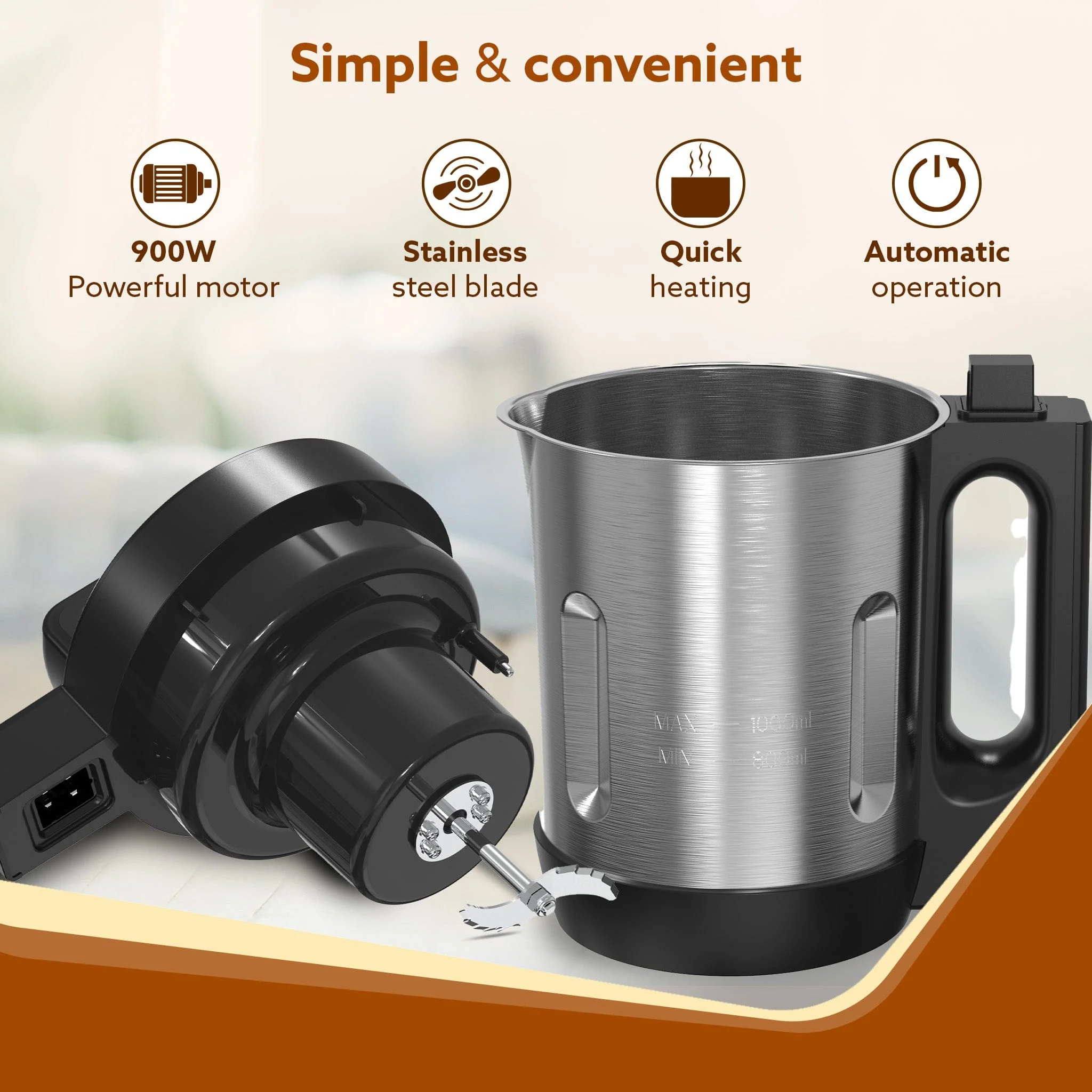Elite Soup Maker, 1 Litre, Automatic Blending & Heating, 6 Preset Cooking Functions, Copper Motor, 900W, Stainless Steel Blades, Grey - Image 5
