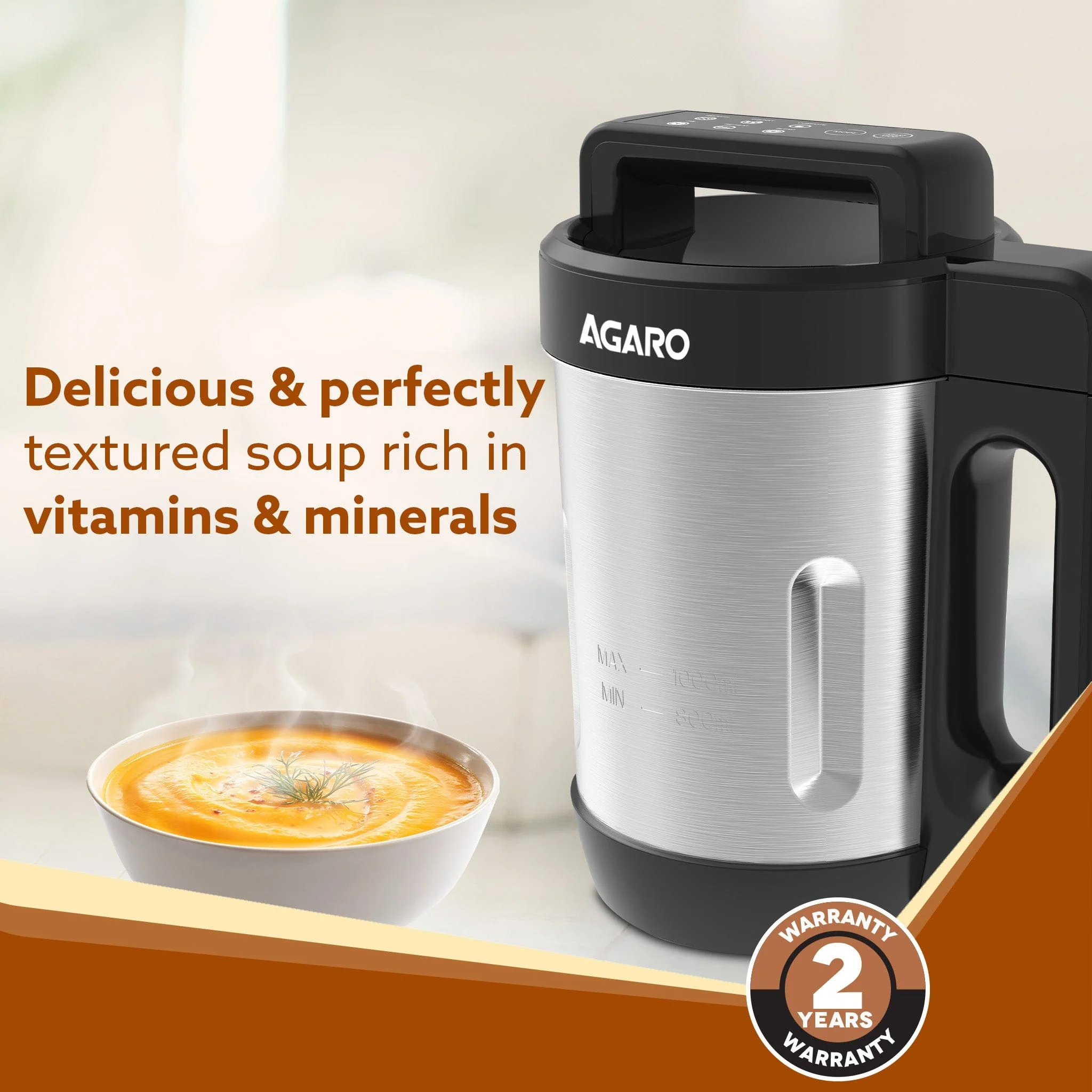 Elite Soup Maker, 1 Litre, Automatic Blending & Heating, 6 Preset Cooking Functions, Copper Motor, 900W, Stainless Steel Blades, Grey - Image 6