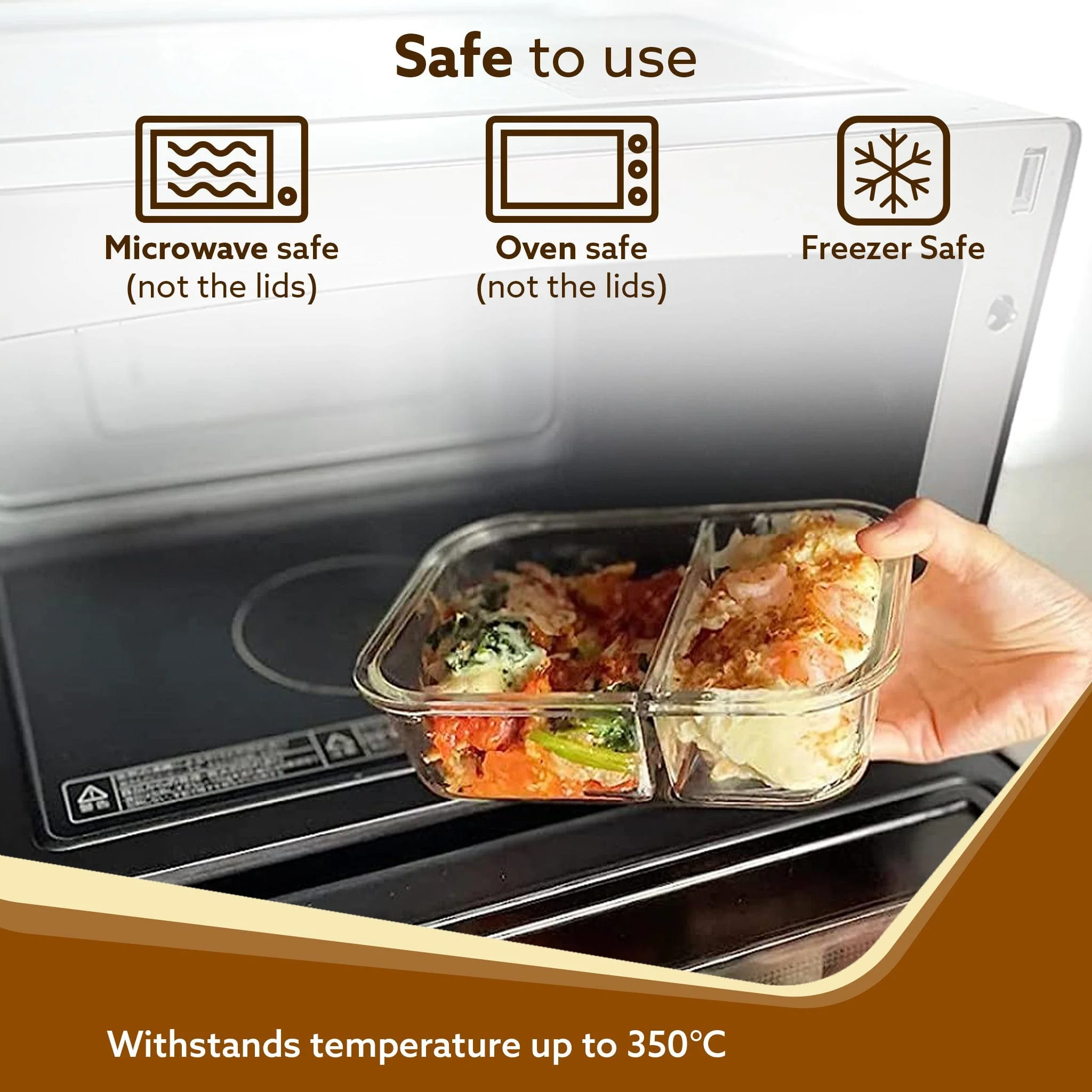 Elite Two Compartment Lunch Container, Borosilicate Glass Body, Leak proof Locking  Lid, , Airtight Tiffin Containers, Microwave Oven Safe, 600Ml, Transparent - Image 4