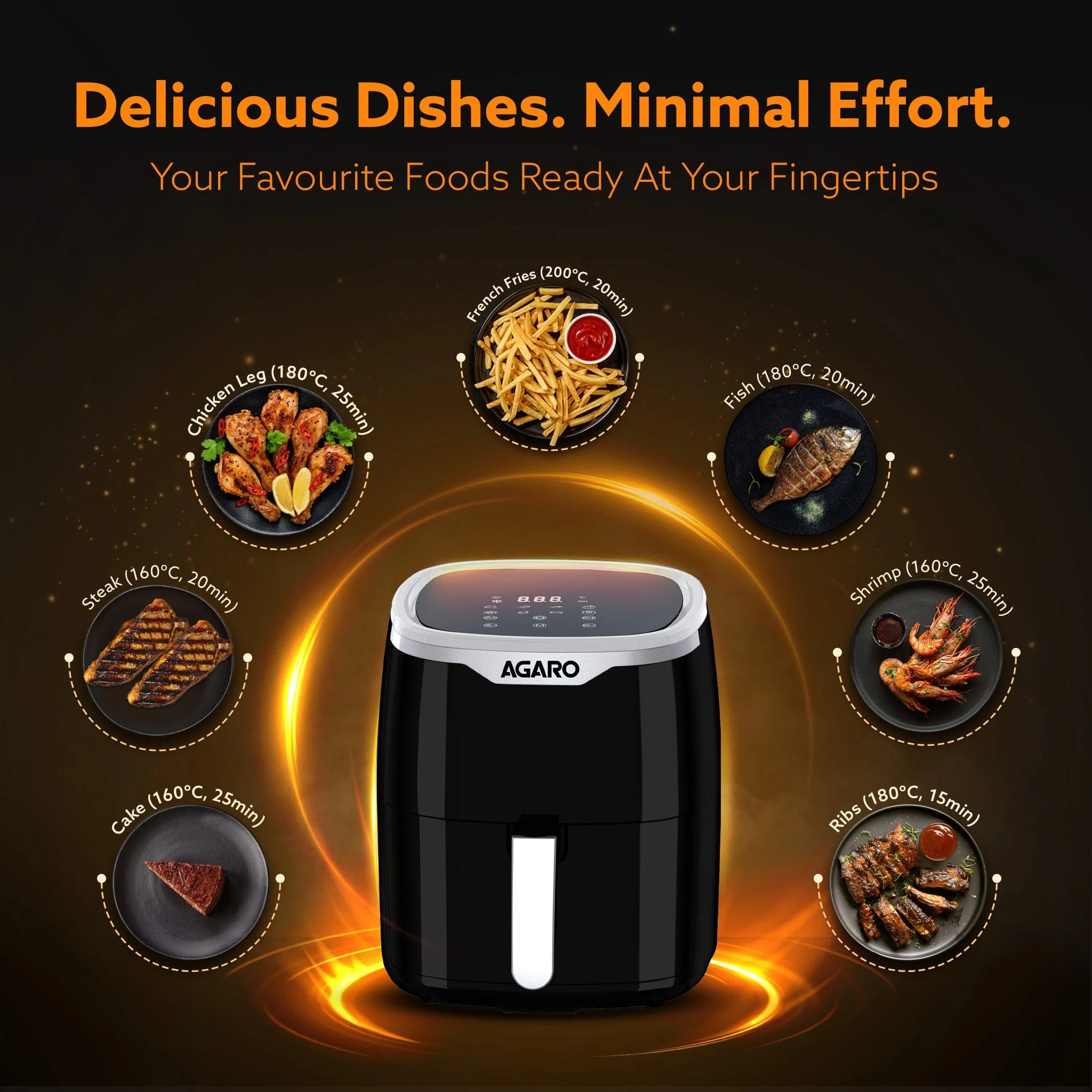 Galaxy Digital Air Fryer For Home, 4.5L, Electric Air Fryer, Convection Oven, 1400W, 7 Preset Programs & Reheat, 360 Degrees Air Circulation, Digital Touch Display, Bake, Roast, Toast, Black - Image 5