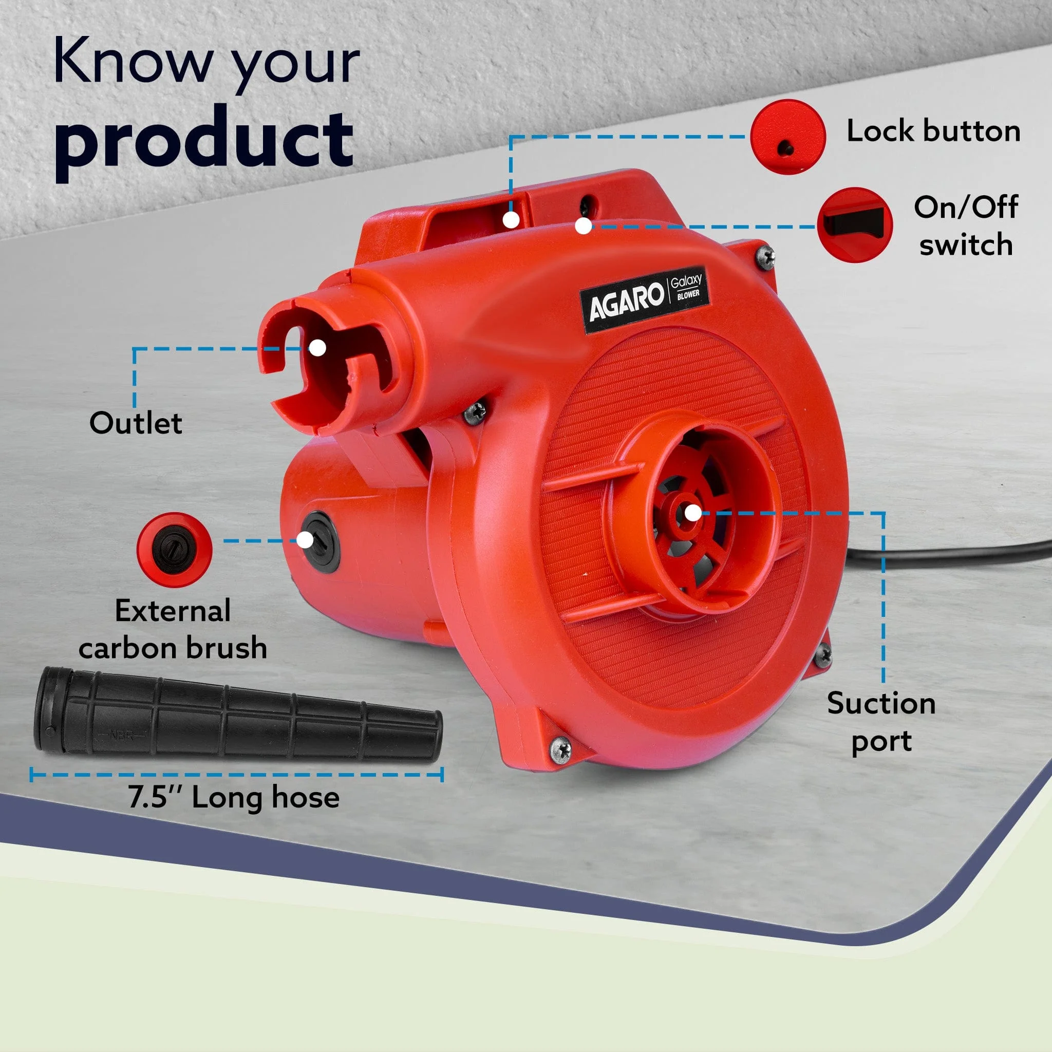 Galaxy Electric Blower, Blow Rate 2.8 m3/Min, 600W Copper Motor, 13000 RPM, Professional Quality, Clears Away Dust Particles From Furniture, Cars, Windows & Other Rigid Surfaces, Red - Image 4