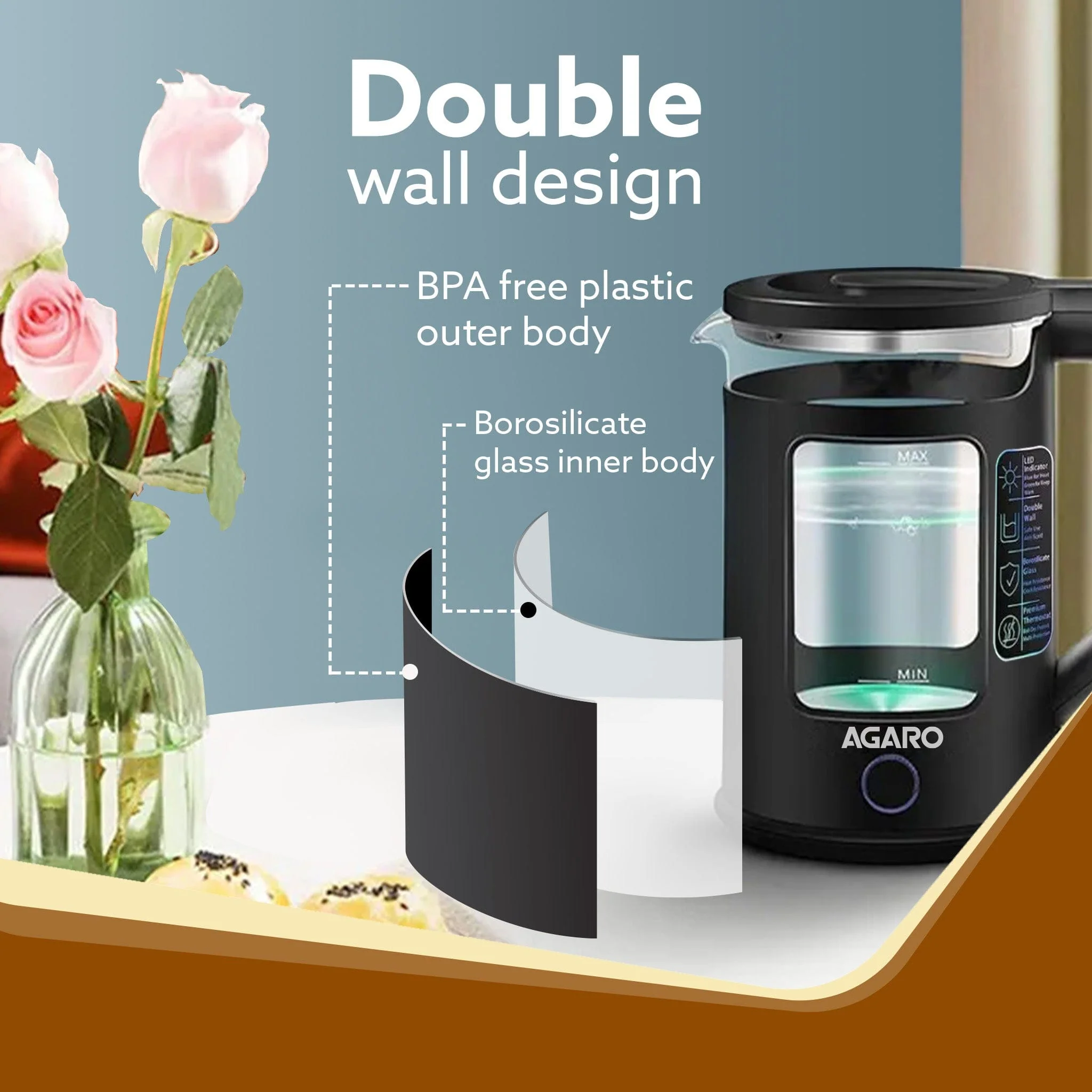 Galaxy Electric Kettle with Keep Warm Function, 1.5L, Black - Image 3