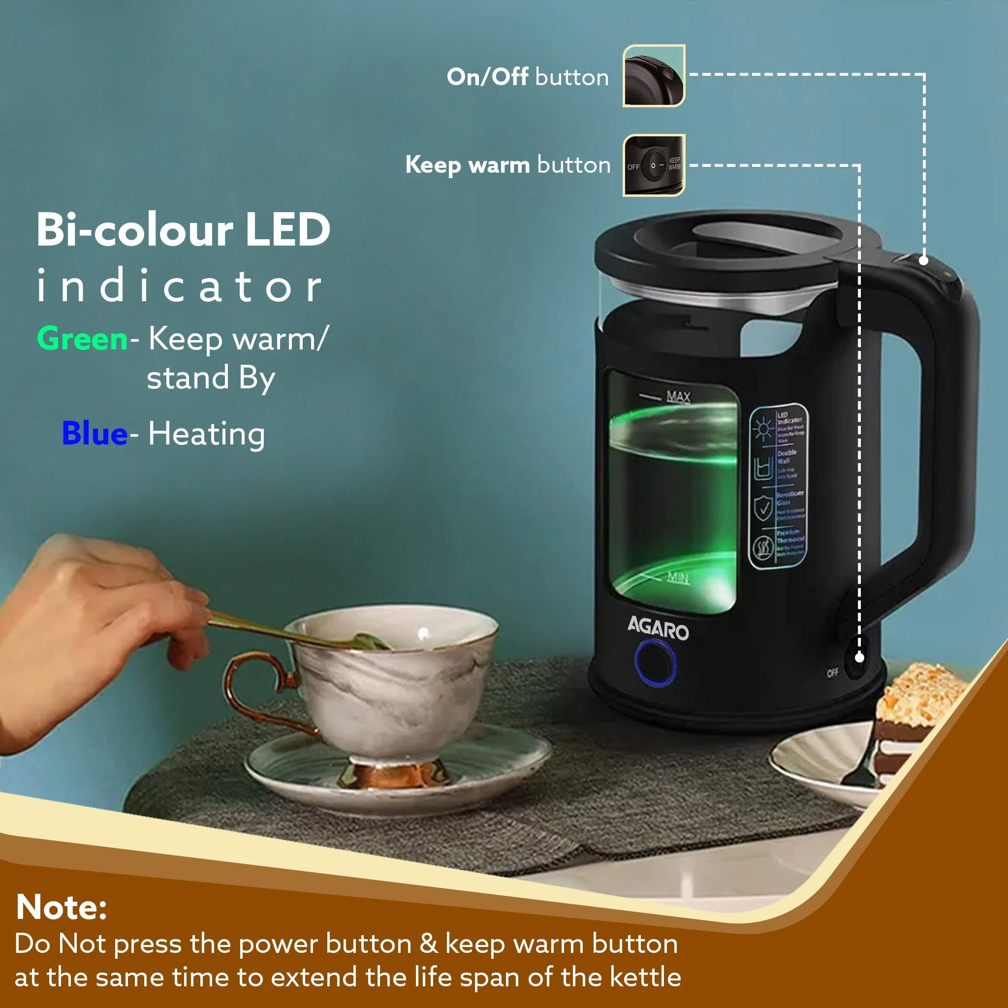Galaxy Electric Kettle with Keep Warm Function, 1.5L, Black - Image 4