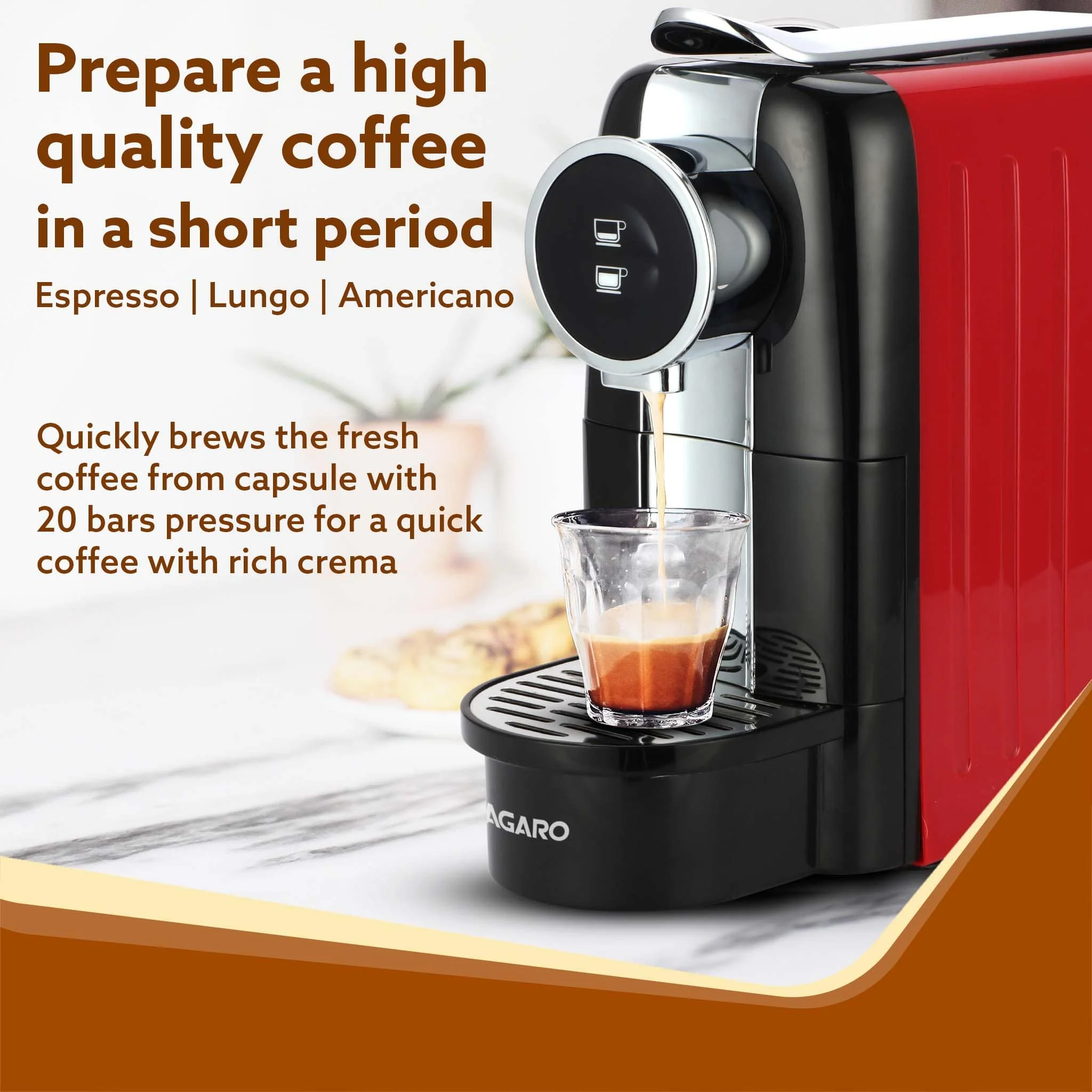 Galaxy Capsule Espresso Coffee Maker Single Serve Coffee Maker, Powerful 20 Bar Pressure, 650ml Water Tank, Automatic Temperature Control, Custom Brewing Volume, Anti Drip, Metal Body, Red - Image 3