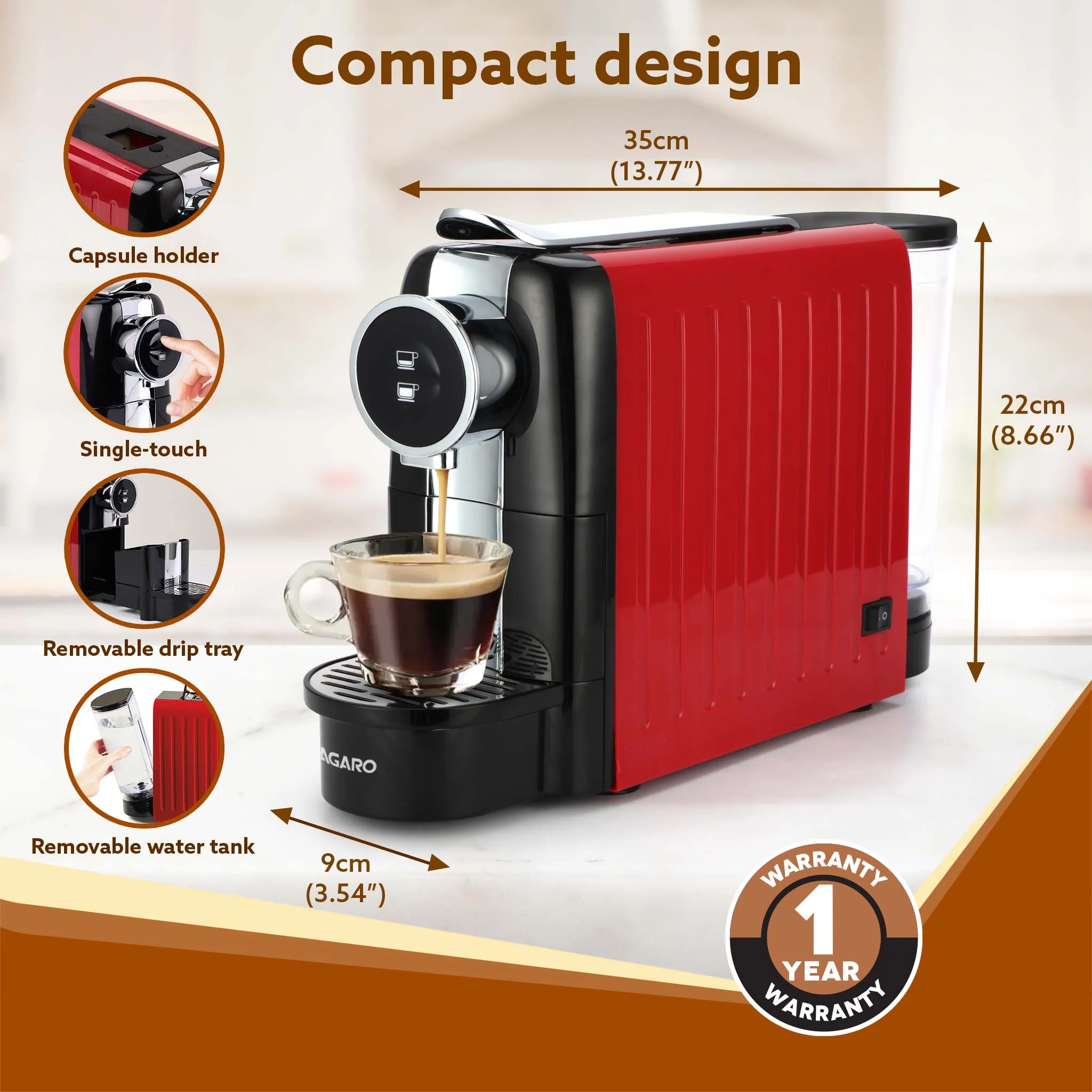 Galaxy Capsule Espresso Coffee Maker Single Serve Coffee Maker, Powerful 20 Bar Pressure, 650ml Water Tank, Automatic Temperature Control, Custom Brewing Volume, Anti Drip, Metal Body, Red - Image 6