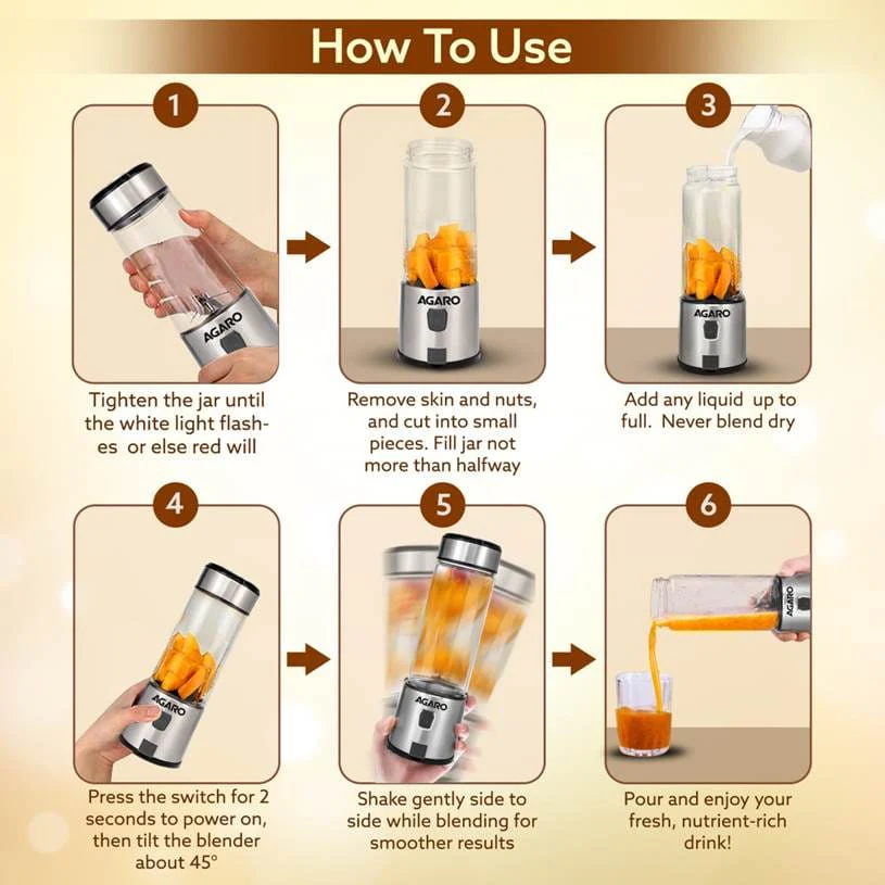 Galaxy Portable Blender, For Smoothie And Juices, Portable Hand Blender For Kitchen, USB Rechargeable Fruit Juicer Machine, 6 Sharp SS Blade, 450ml BPA Free Food Grade Jar - Image 5