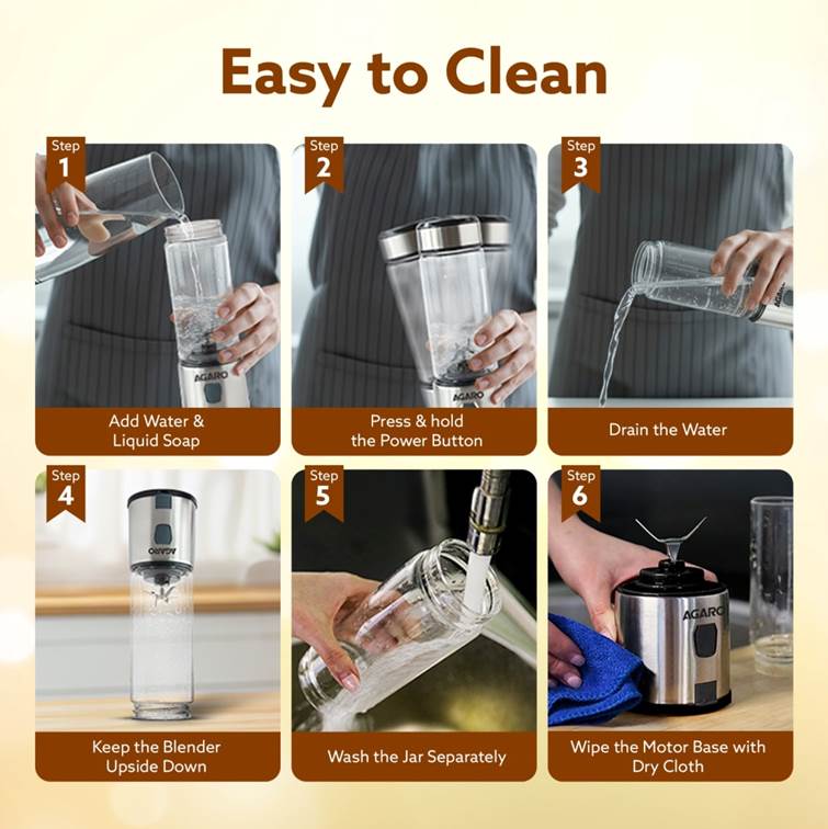 Galaxy Portable Blender, For Smoothie And Juices, Portable Hand Blender For Kitchen, USB Rechargeable Fruit Juicer Machine, 6 Sharp SS Blade, 450ml BPA Free Food Grade Jar - Image 6