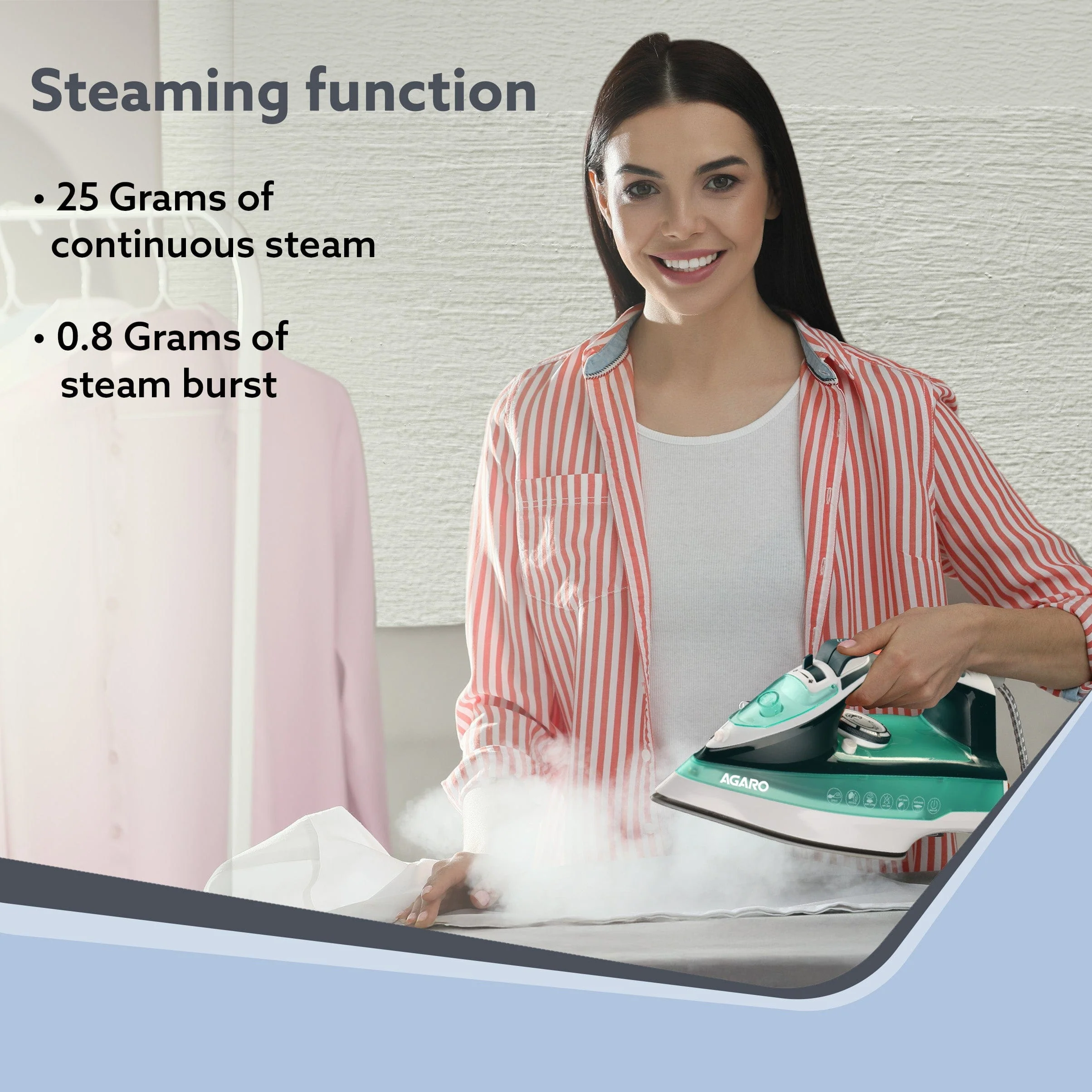 Galaxy Steam Iron, 2200W, Ceramic Coated Sole Plate, Sea Green - Image 3