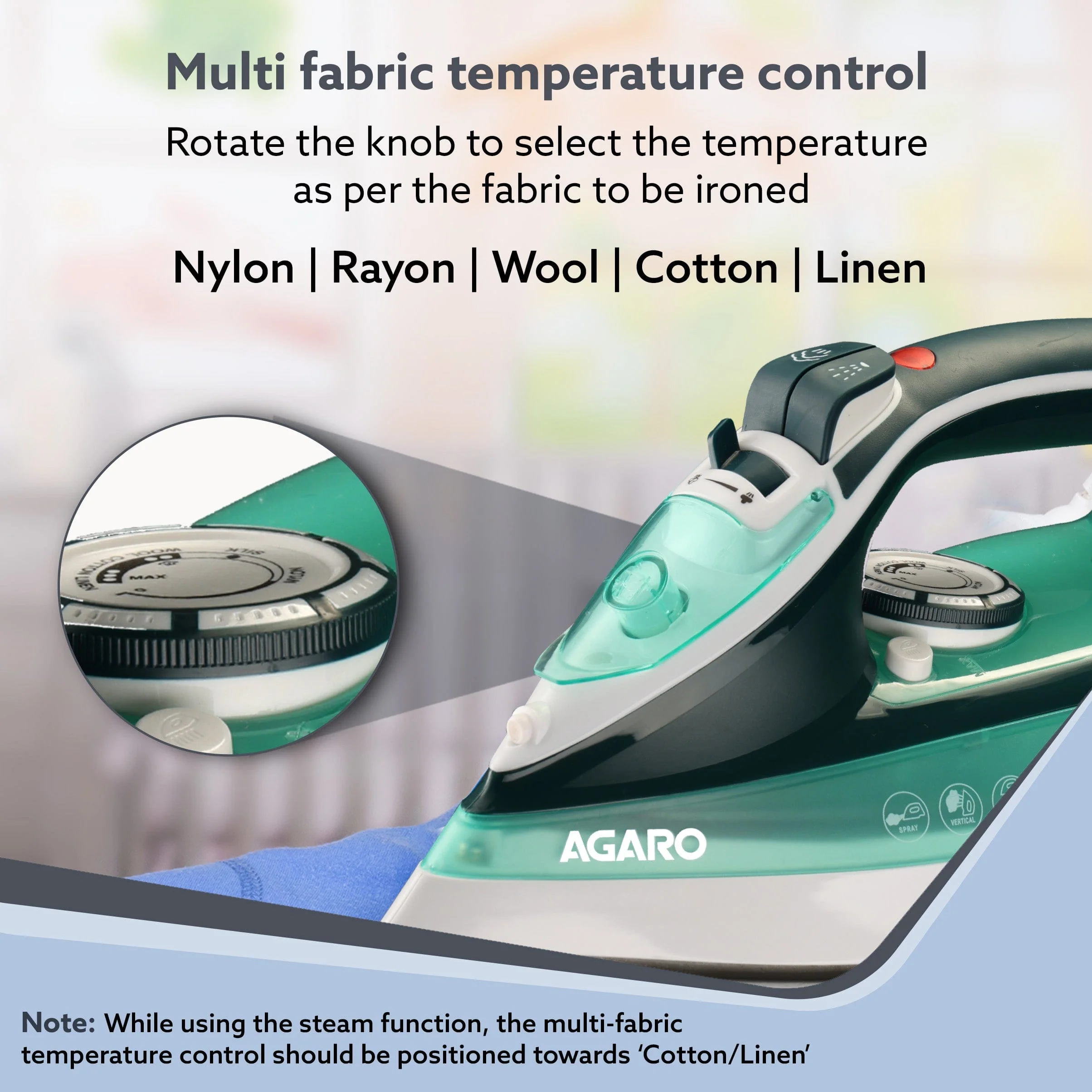 Galaxy Steam Iron, 2200W, Ceramic Coated Sole Plate, Sea Green - Image 4