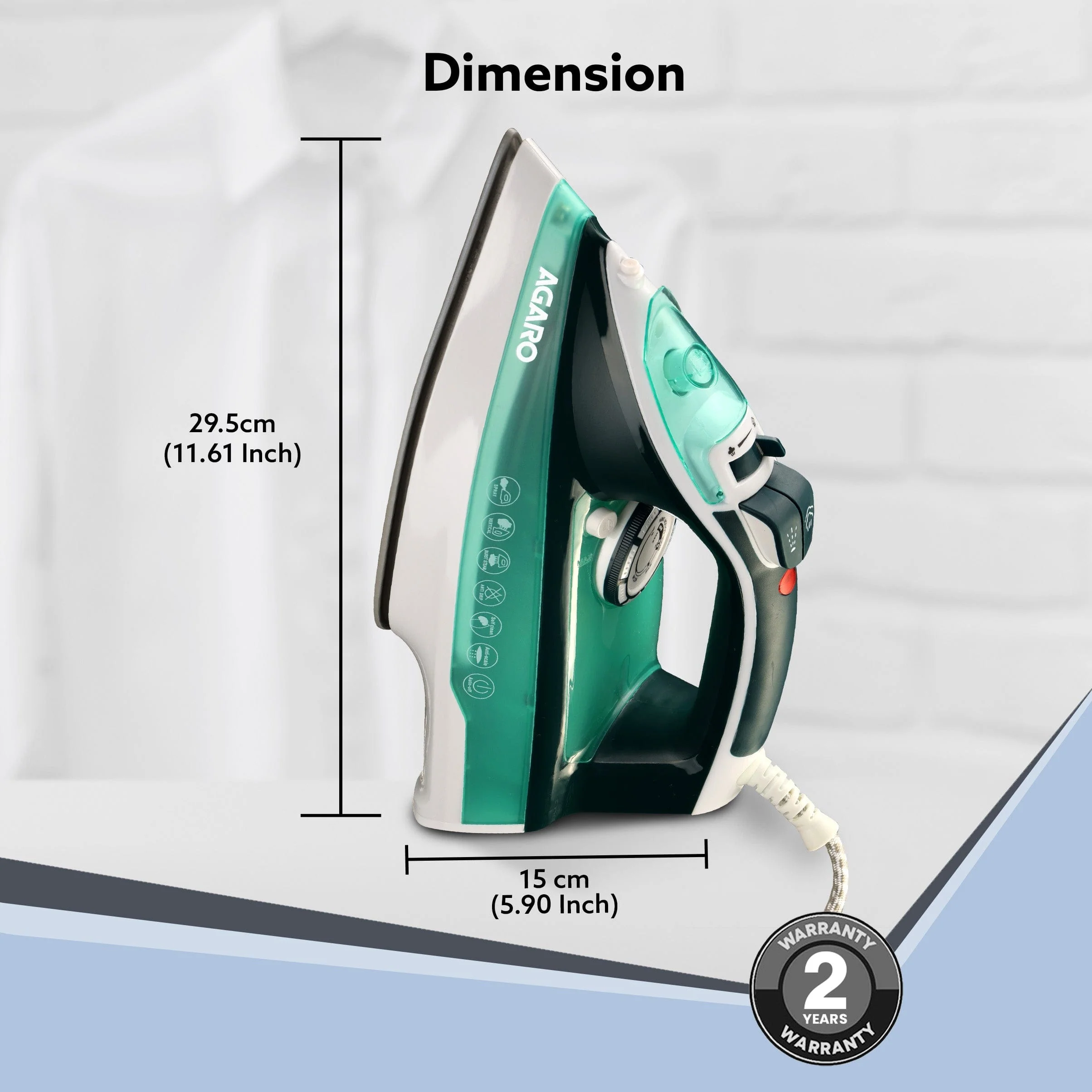 Galaxy Steam Iron, 2200W, Ceramic Coated Sole Plate, Sea Green - Image 7