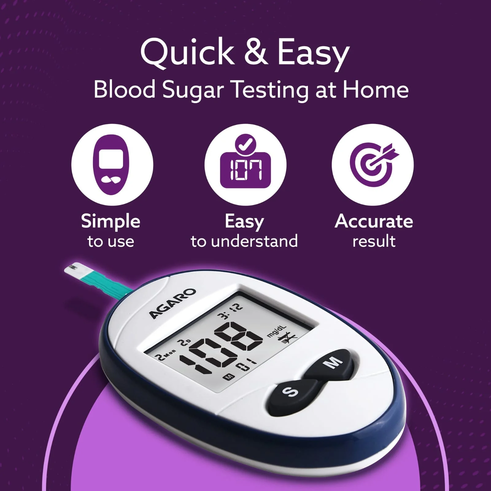 AGARO Glucometer, Blood Glucose Monitoring System with 10pcs Strips & Lancets, Glucometer Machine, Instant Blood Sugar Test at Home, Fast Blood Sugar Testing Device, Simple & Accurate, GLM-76 - Image 4