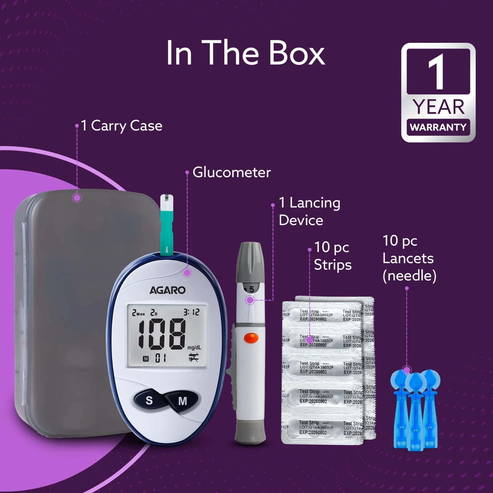 AGARO Glucometer, Blood Glucose Monitoring System with 10pcs Strips & Lancets, Glucometer Machine, Instant Blood Sugar Test at Home, Fast Blood Sugar Testing Device, Simple & Accurate, GLM-76 - Image 6