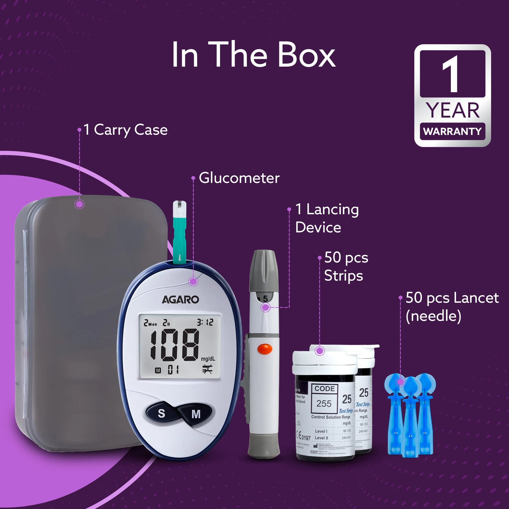 Glucometer, Blood Glucose Monitoring System with 50pcs Strips & Lancets, Glucometer Machine, Instant Blood Sugar Test at Home, Fast Blood Sugar Testing Device, Simple & Accurate, GLM-76 - Image 6