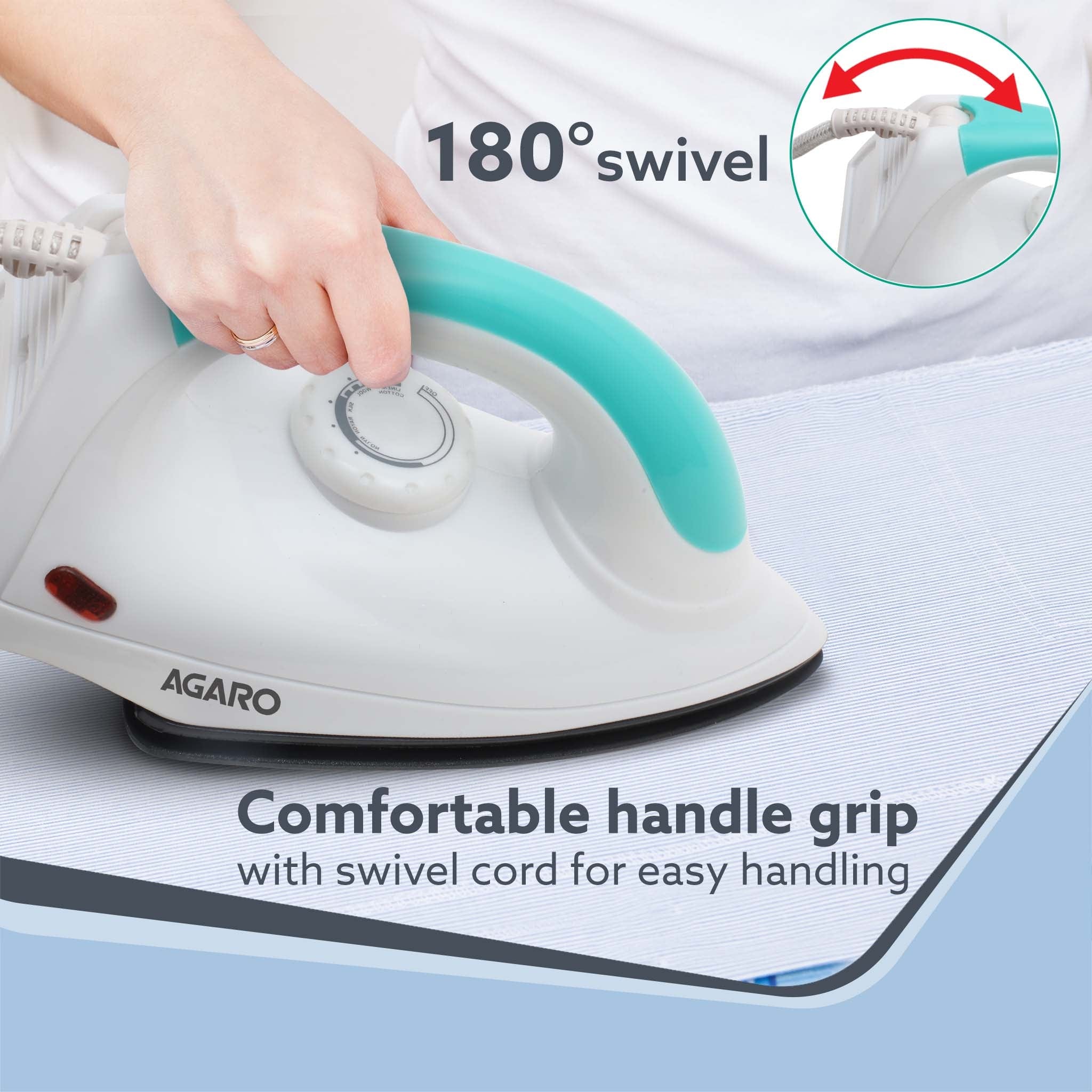 Grand Electric Dry Iron, 1000W, Non- Stick Coated Sole Plate, Fast Heating, Removes Wrinkle, Creases, Green & White - Image 5