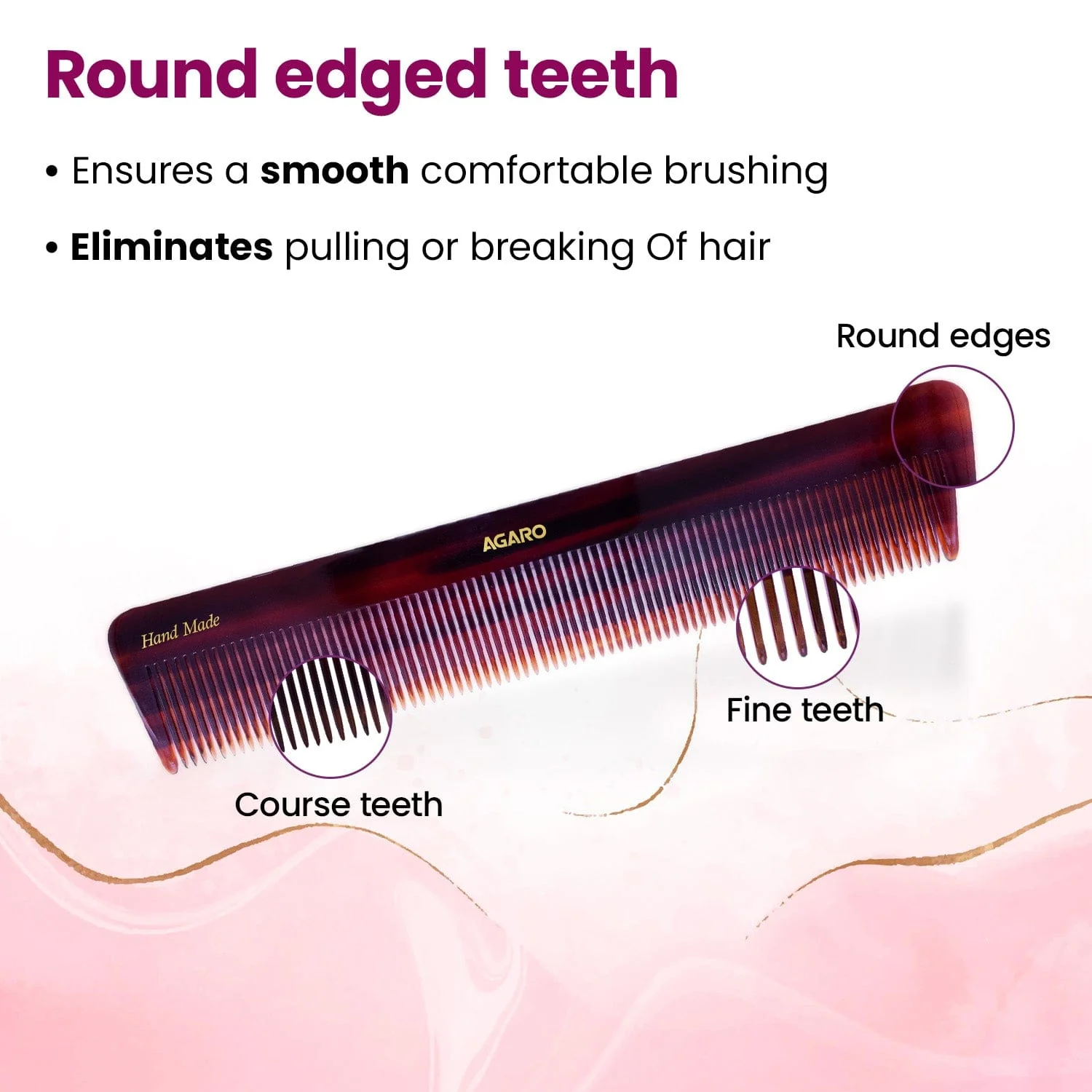 AGARO Hand Made Cellulose Acetate Comb HMC71, All Fine Tooth Dressing Comb, Smooth Rounded Teeth, Hair Styling, Hair Brushing, Hair Dressing, Brown - Image 3