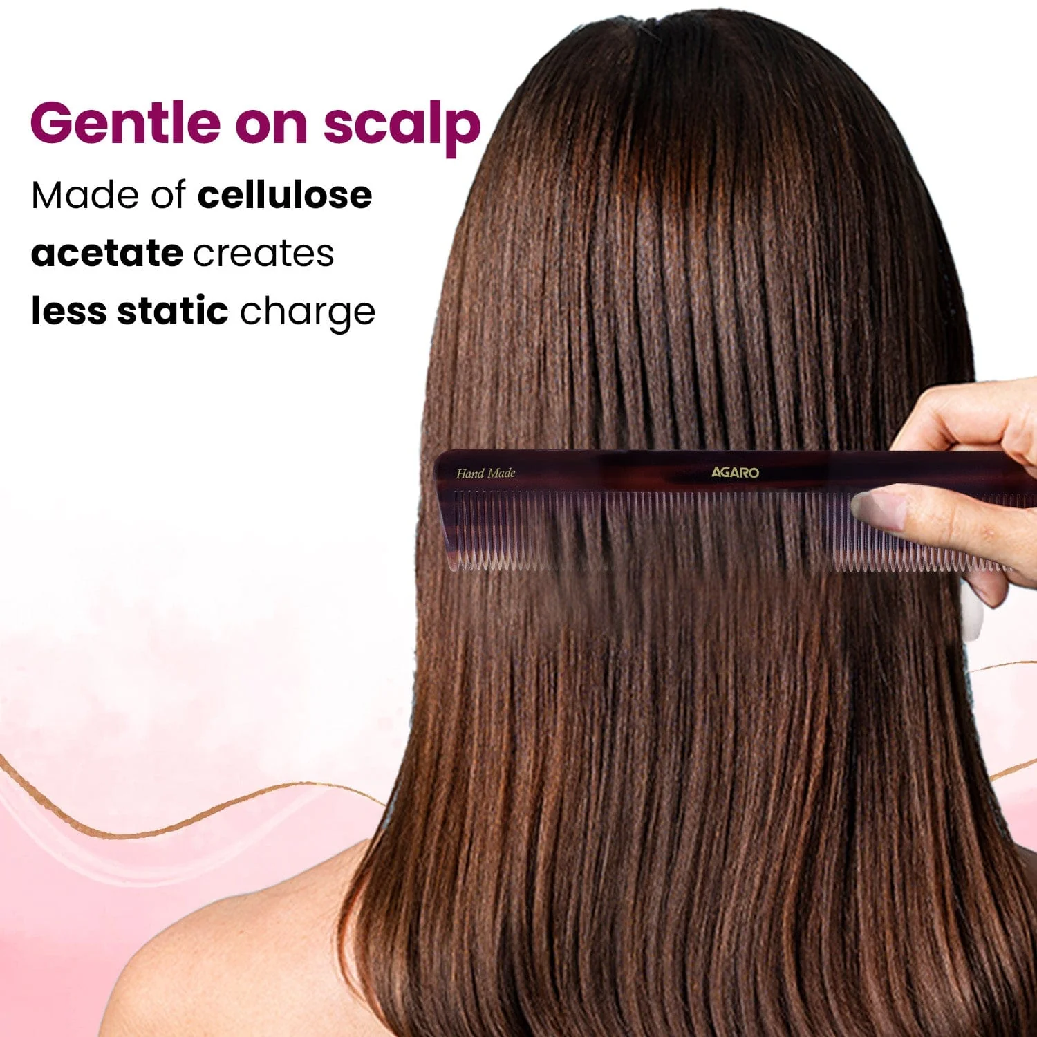 AGARO Hand Made Cellulose Acetate Comb HMC71, All Fine Tooth Dressing Comb, Smooth Rounded Teeth, Hair Styling, Hair Brushing, Hair Dressing, Brown - Image 4