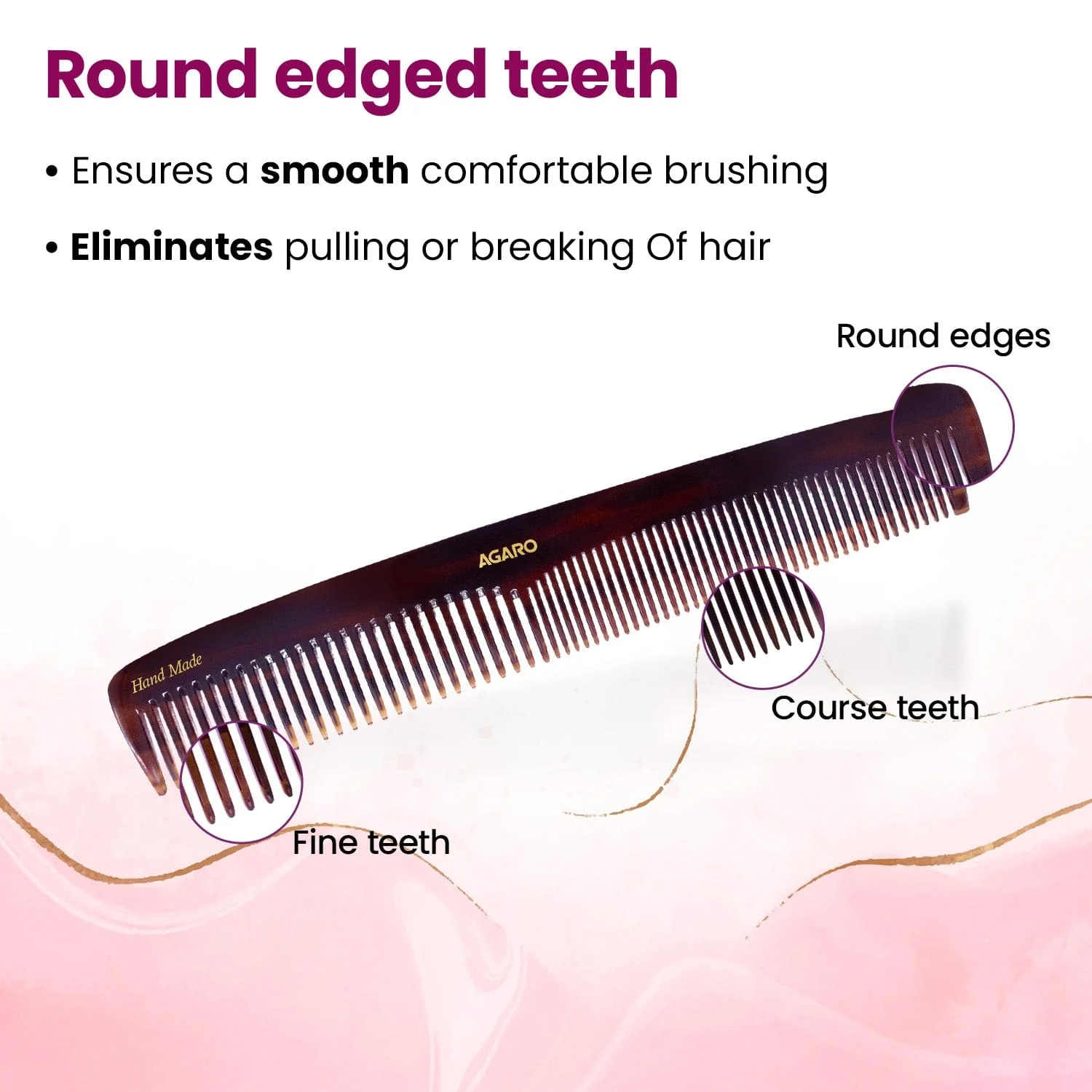 AGARO Hand Made Cellulose Acetate Comb HMC72, All Fine Tooth Dressing Comb, Smooth Rounded Teeth, Hair Styling, Hair Brushing, Hair Dressing, Brown - Image 3