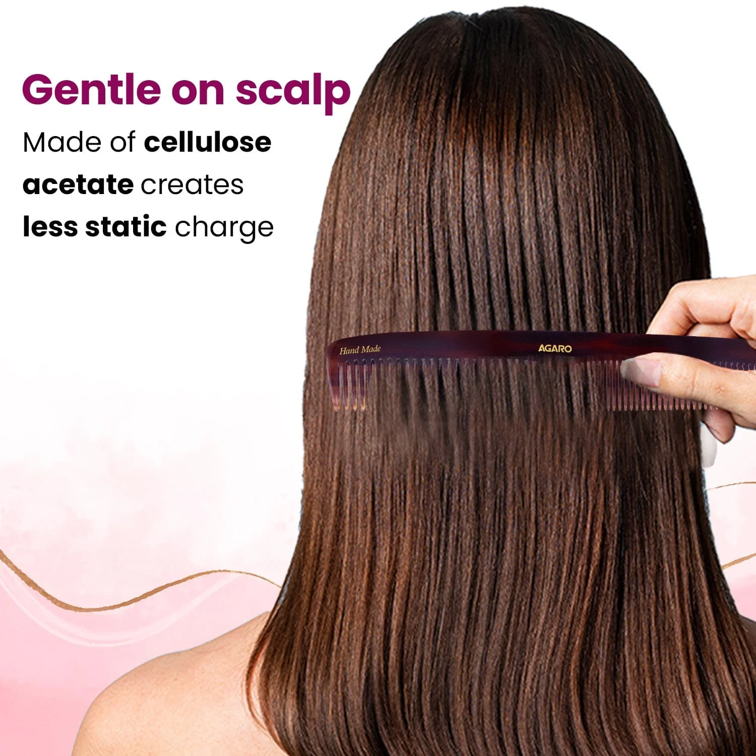 AGARO Hand Made Cellulose Acetate Comb HMC72, All Fine Tooth Dressing Comb, Smooth Rounded Teeth, Hair Styling, Hair Brushing, Hair Dressing, Brown - Image 4