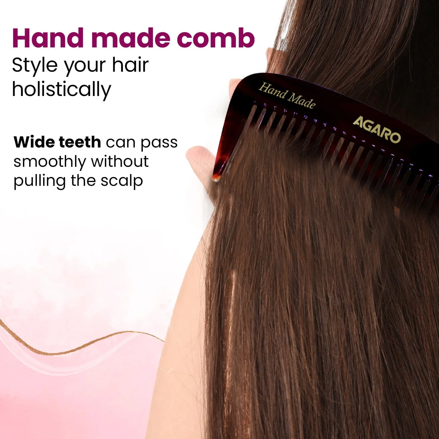 AGARO Hand Made Cellulose Acetate Comb HMC73, All Fine Tooth Dressing Comb, Smooth Rounded Teeth, Hair Styling, Hair Brushing, Hair Dressing, Brown - Image 2