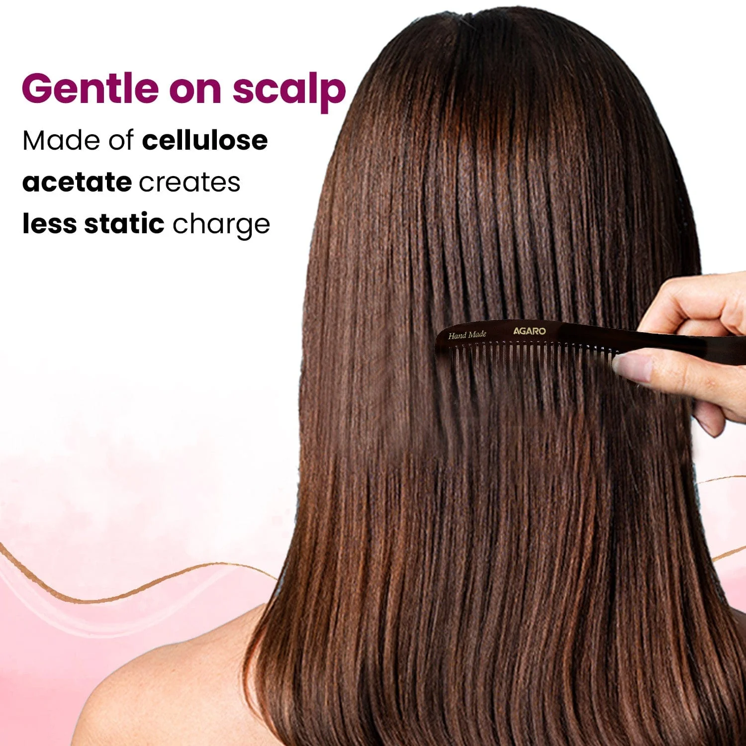 AGARO Hand Made Cellulose Acetate Comb HMC73, All Fine Tooth Dressing Comb, Smooth Rounded Teeth, Hair Styling, Hair Brushing, Hair Dressing, Brown - Image 4