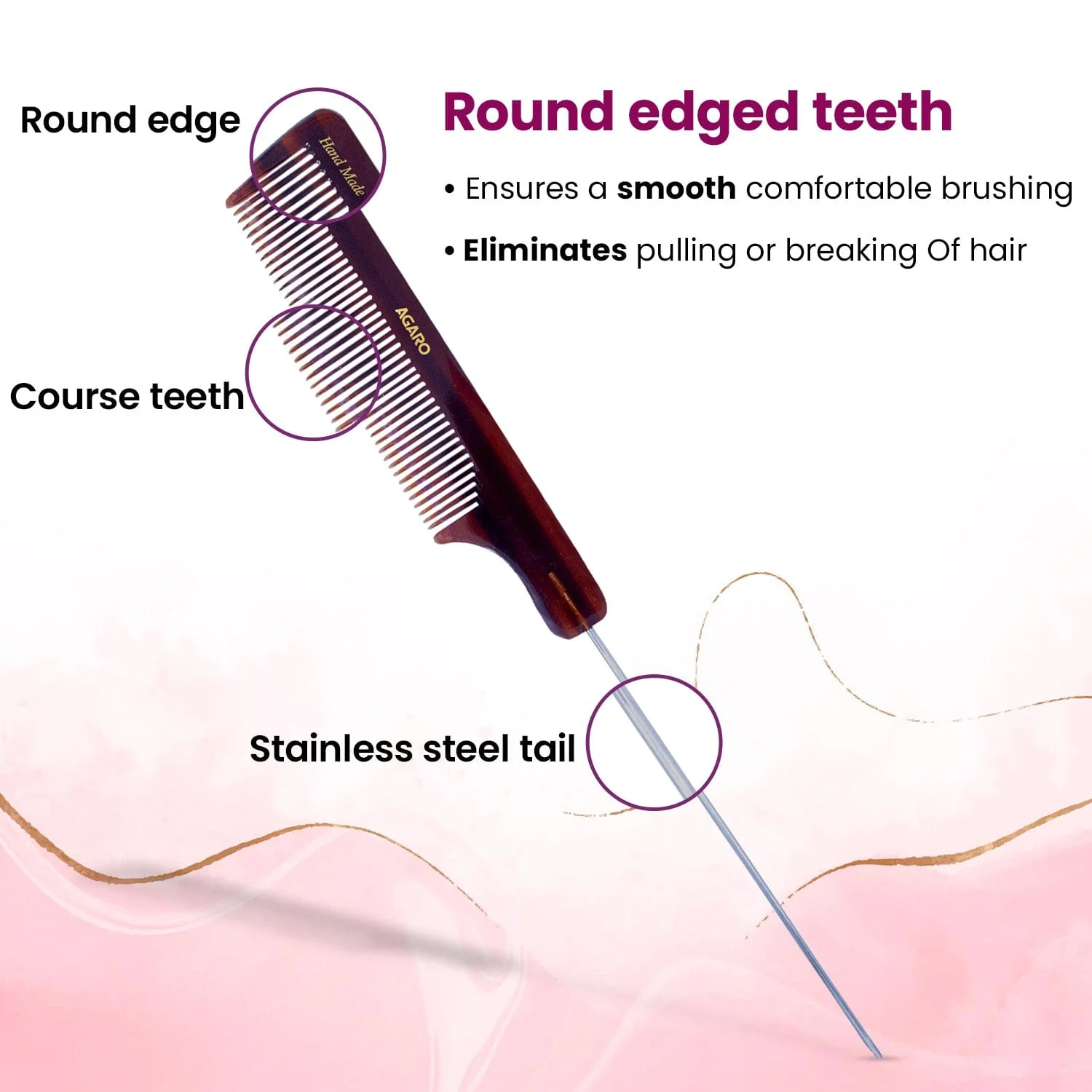AGARO Hand Made Cellulose Acetate Comb HMC74, All Fine Tooth Dressing Comb, Smooth Rounded Teeth, Hair Styling, Hair Brushing, Hair Dressing, Brown - Image 3