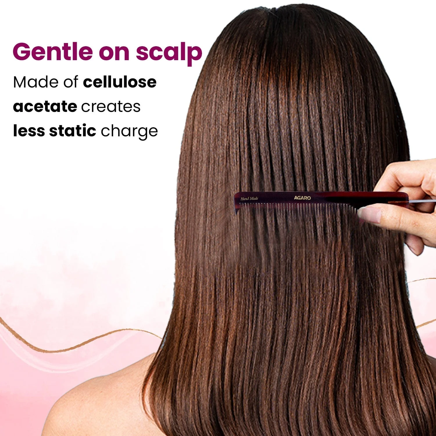 AGARO Hand Made Cellulose Acetate Comb HMC74, All Fine Tooth Dressing Comb, Smooth Rounded Teeth, Hair Styling, Hair Brushing, Hair Dressing, Brown - Image 4