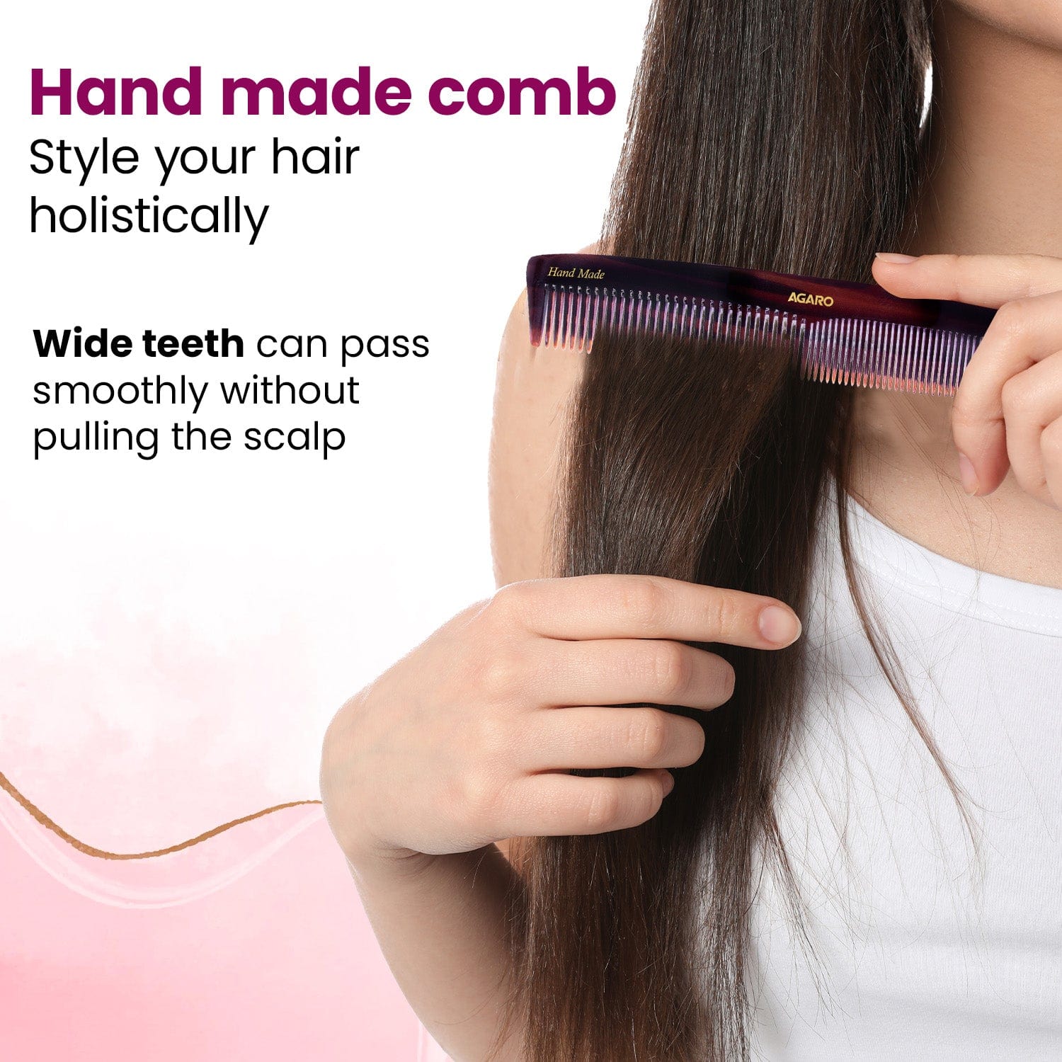 AGARO Hand Made Cellulose Acetate Comb HMC75, All Fine Tooth Dressing Comb, Smooth Rounded Teeth, Hair Styling, Hair Brushing, Hair Dressing, Brown - Image 2