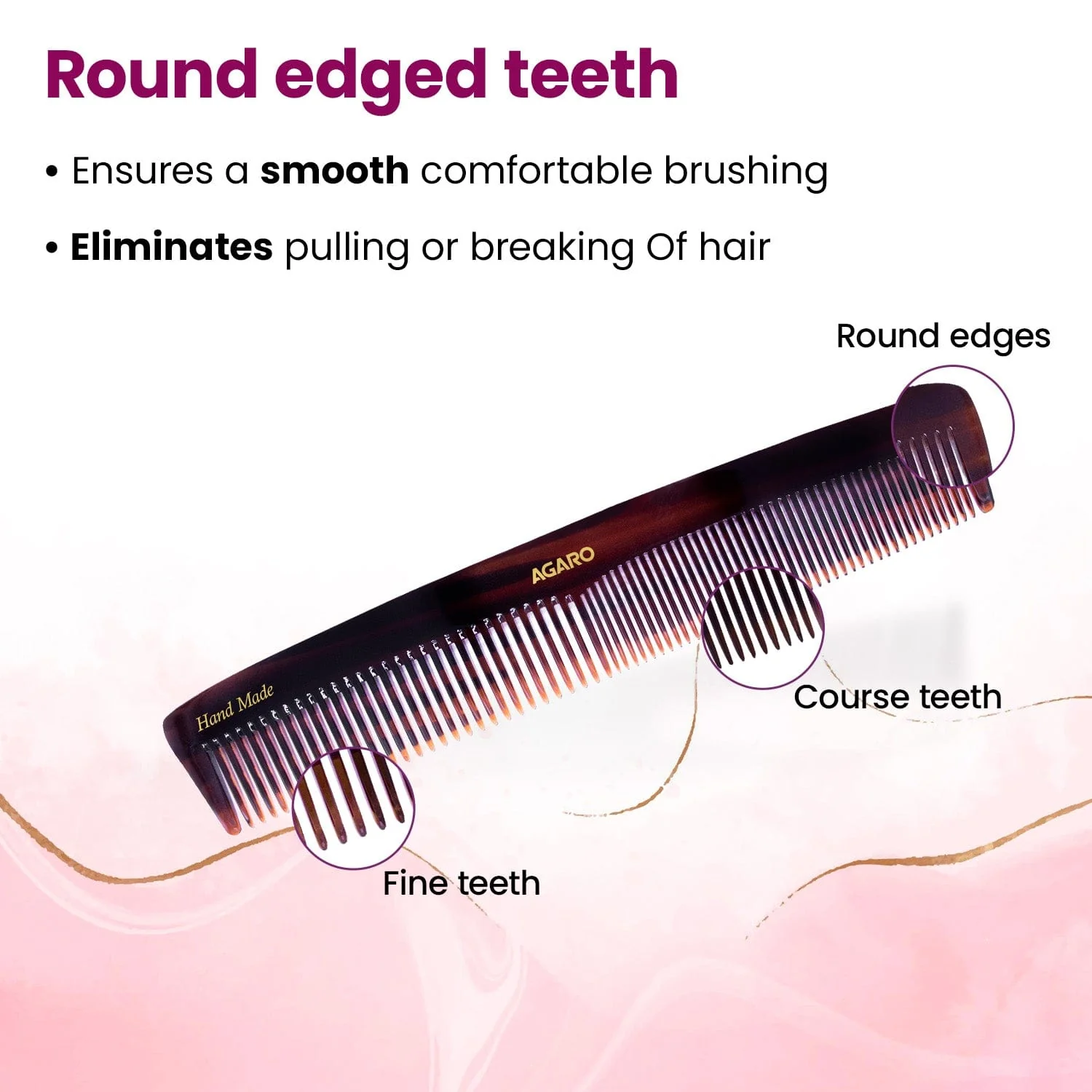 AGARO Hand Made Cellulose Acetate Comb HMC75, All Fine Tooth Dressing Comb, Smooth Rounded Teeth, Hair Styling, Hair Brushing, Hair Dressing, Brown - Image 3