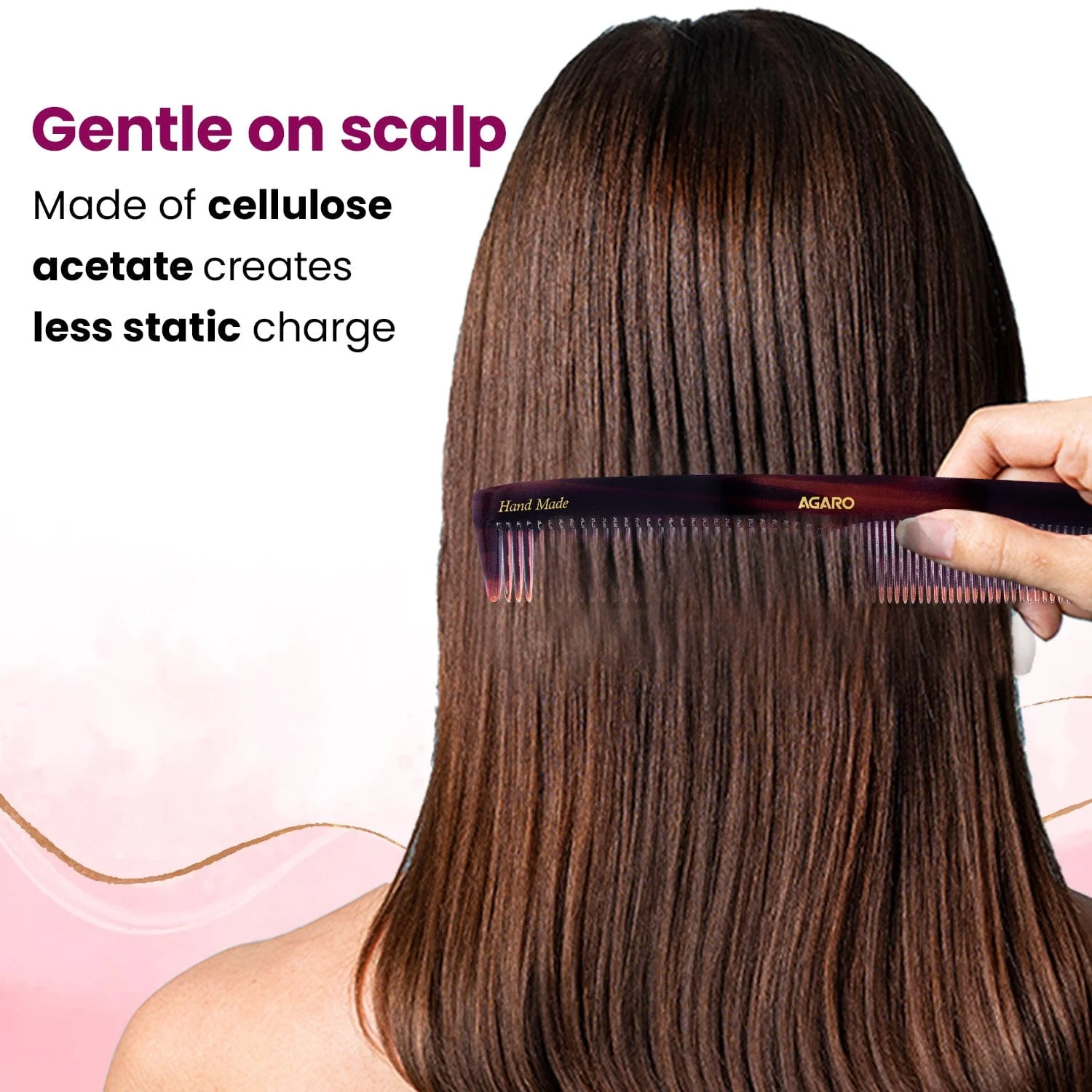 AGARO Hand Made Cellulose Acetate Comb HMC75, All Fine Tooth Dressing Comb, Smooth Rounded Teeth, Hair Styling, Hair Brushing, Hair Dressing, Brown - Image 4