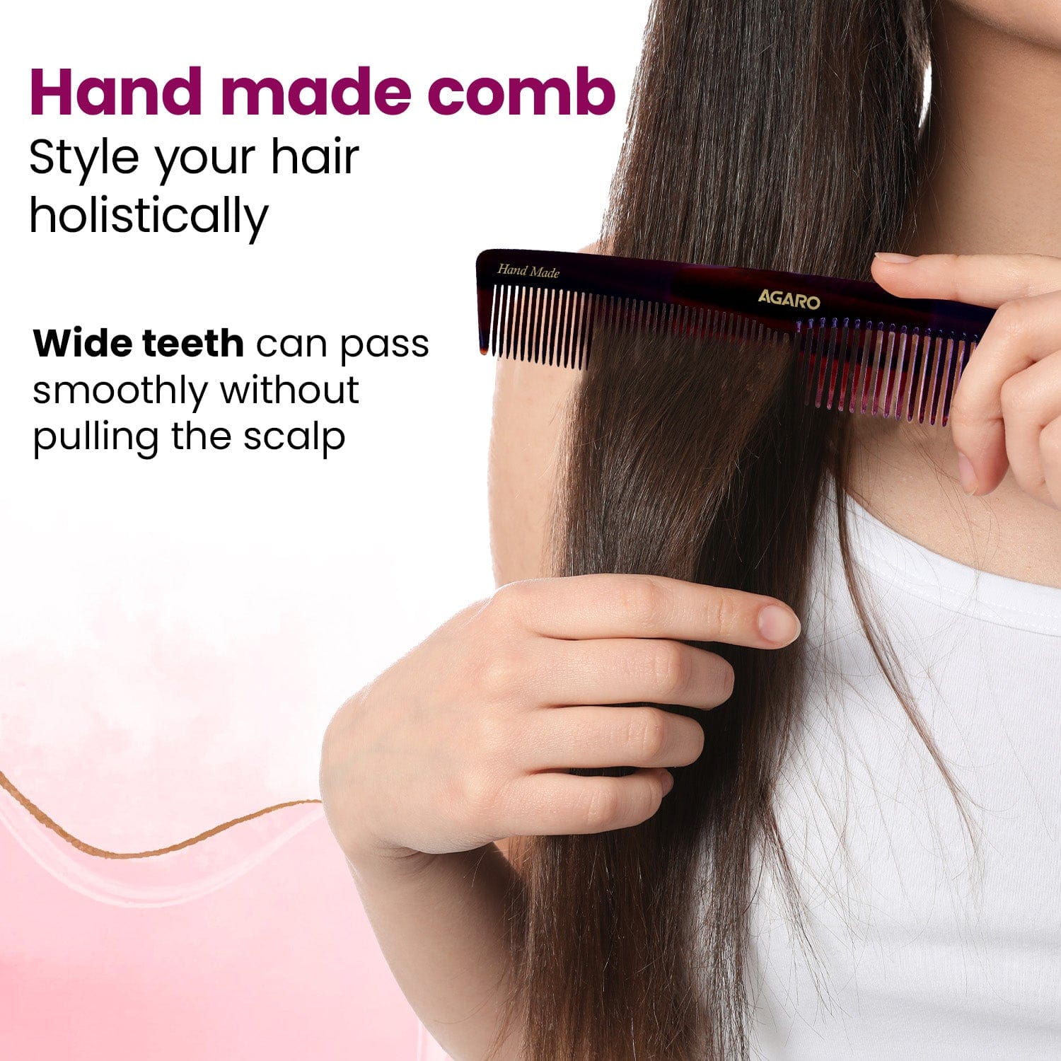 AGARO Hand Made Cellulose Acetate Comb HMC76, All Fine Tooth Dressing Comb, Smooth Rounded Teeth, Hair Styling, Hair Brushing, Hair Dressing, Brown - Image 2