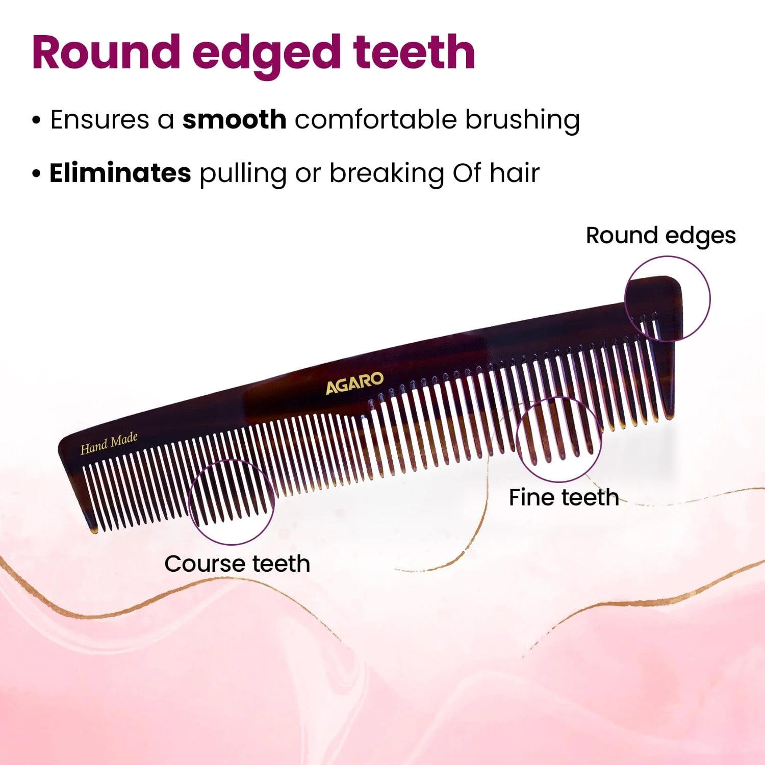 AGARO Hand Made Cellulose Acetate Comb HMC76, All Fine Tooth Dressing Comb, Smooth Rounded Teeth, Hair Styling, Hair Brushing, Hair Dressing, Brown - Image 3