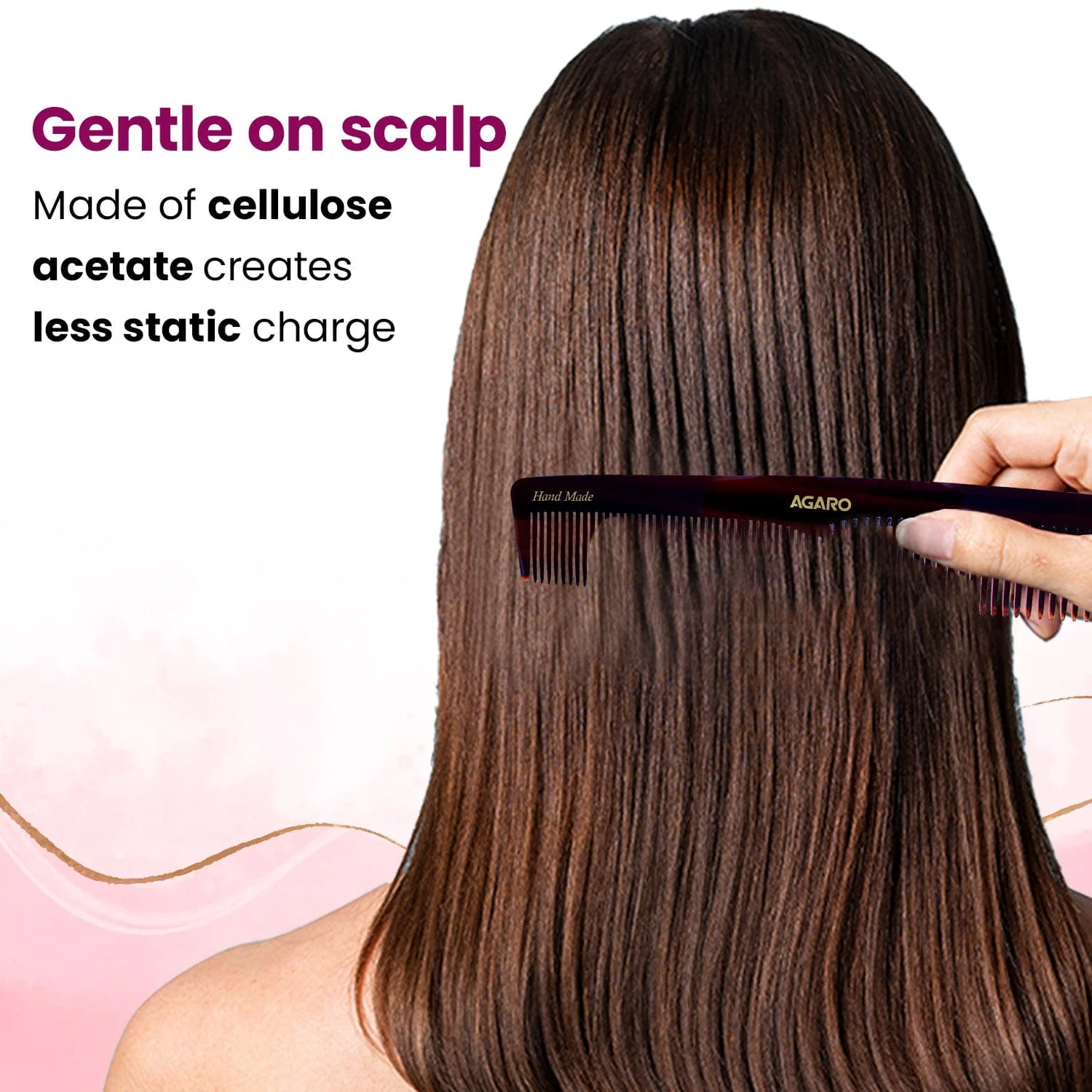 AGARO Hand Made Cellulose Acetate Comb HMC76, All Fine Tooth Dressing Comb, Smooth Rounded Teeth, Hair Styling, Hair Brushing, Hair Dressing, Brown - Image 4
