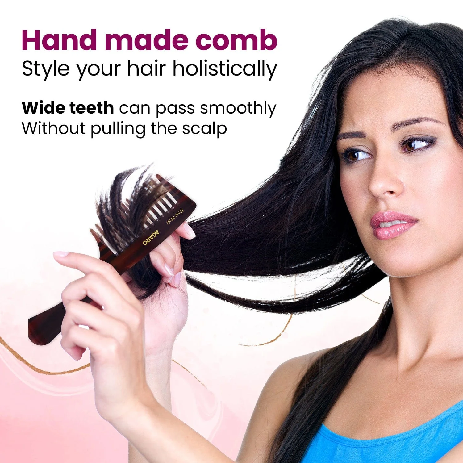 AGARO Hand Made Cellulose Acetate Comb HMC77, All Fine Tooth Dressing Comb, Smooth Rounded Teeth, Hair Styling, Hair Brushing, Hair Dressing, Brown - Image 2