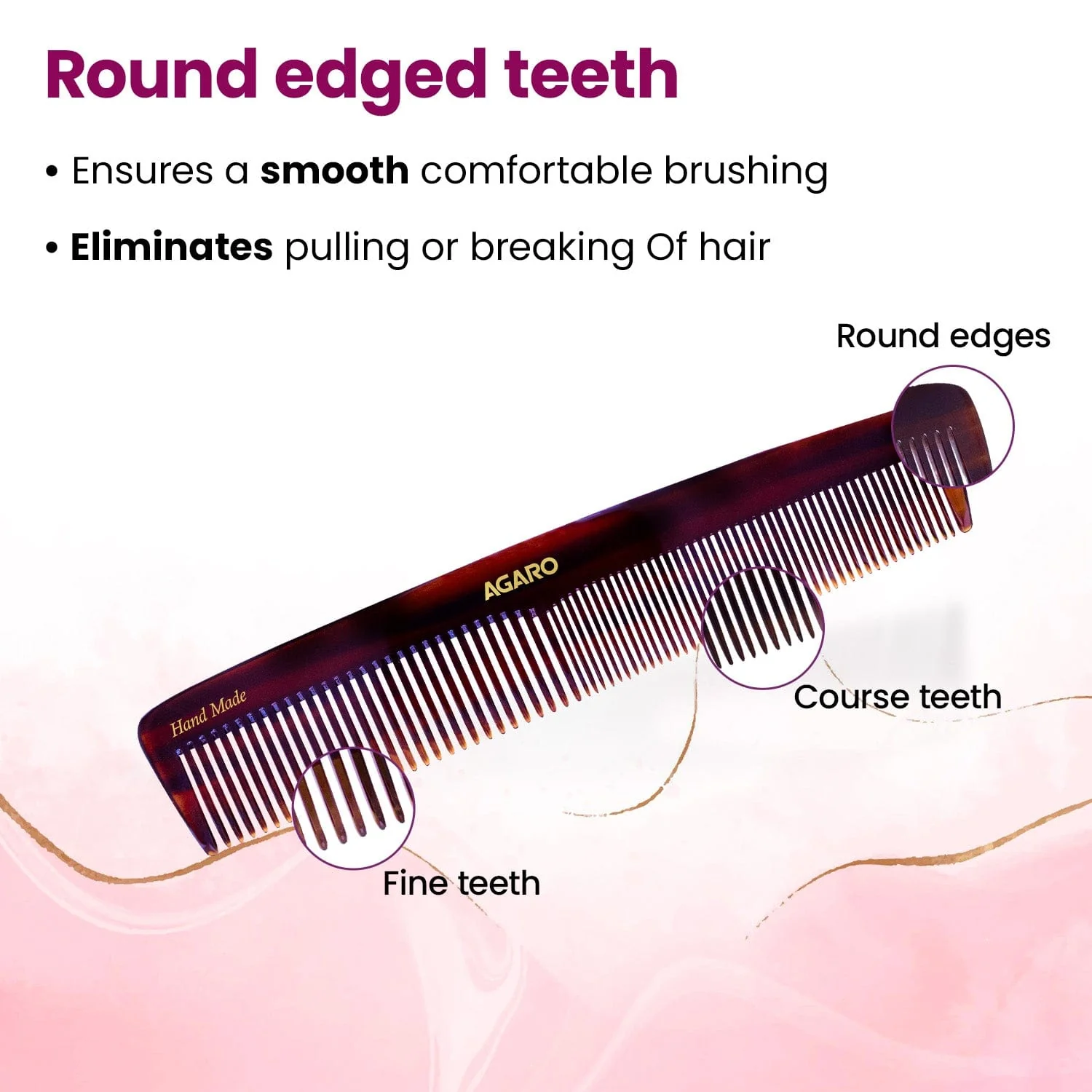 AGARO Hand Made Cellulose Acetate Comb HMC78, All Fine Tooth Dressing Comb, Smooth Rounded Teeth, Hair Styling, Hair Brushing, Hair Dressing, Brown - Image 3