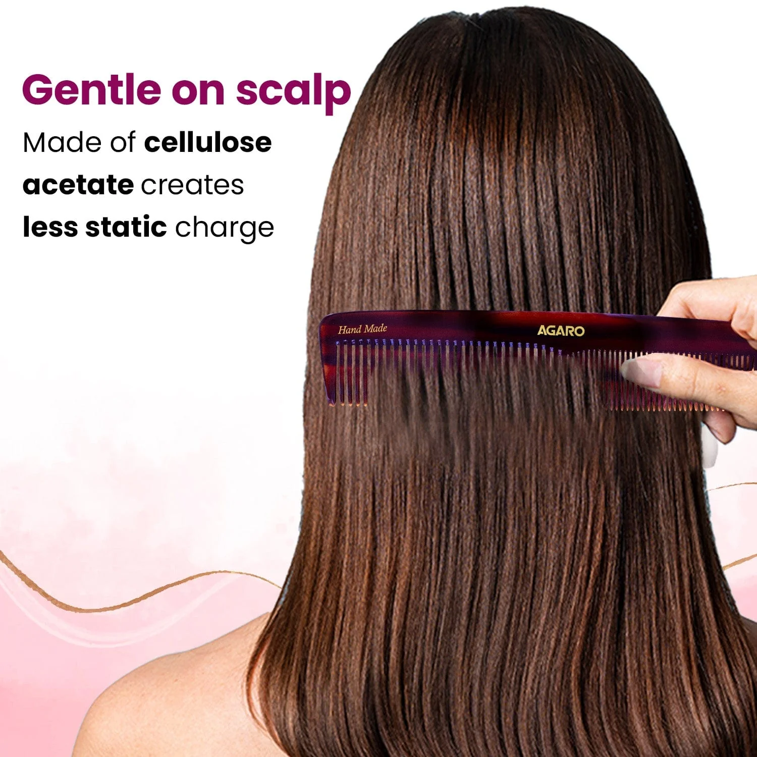 AGARO Hand Made Cellulose Acetate Comb HMC78, All Fine Tooth Dressing Comb, Smooth Rounded Teeth, Hair Styling, Hair Brushing, Hair Dressing, Brown - Image 4