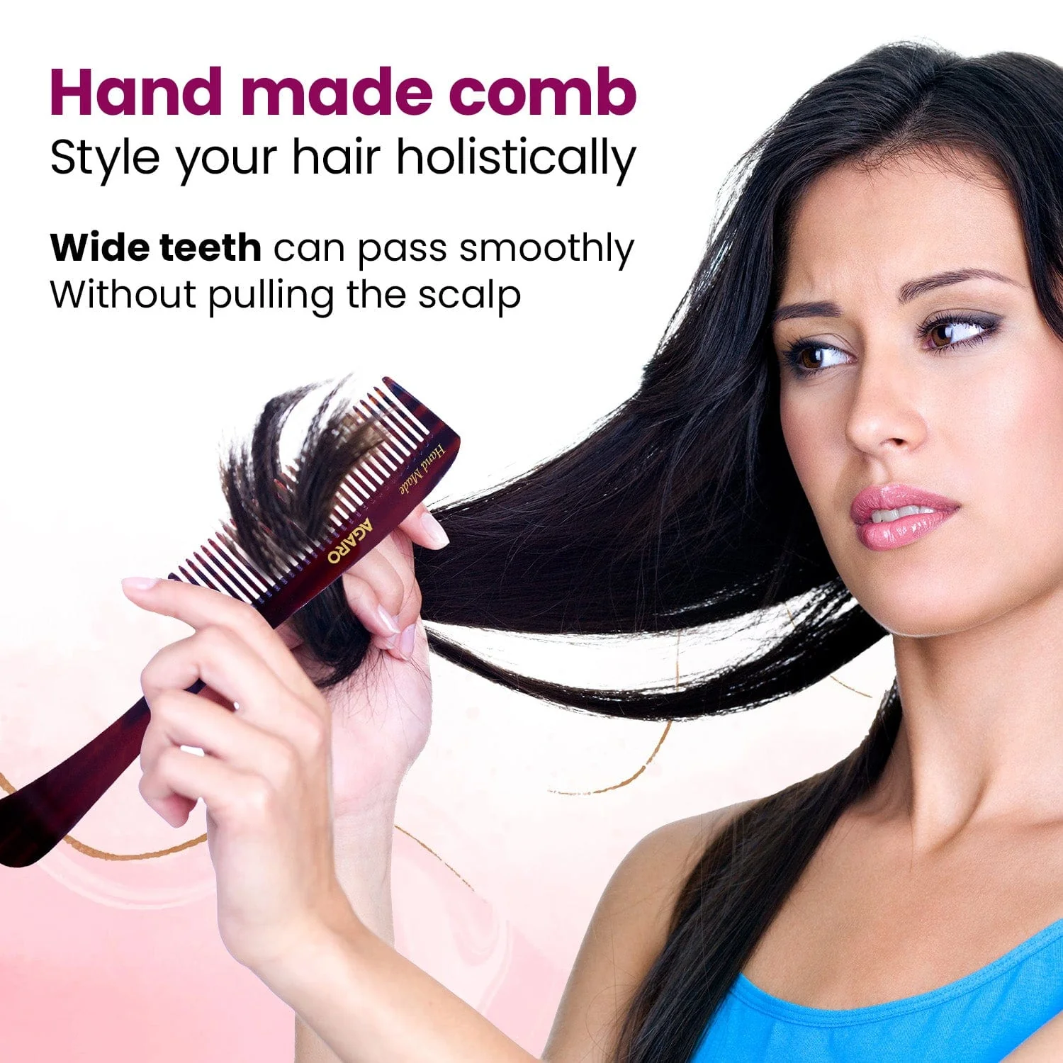 AGARO Hand Made Cellulose Acetate Comb HMC79, All Fine Tooth Dressing Comb, Smooth Rounded Teeth, Hair Styling, Hair Brushing, Hair Dressing, Brown - Image 2
